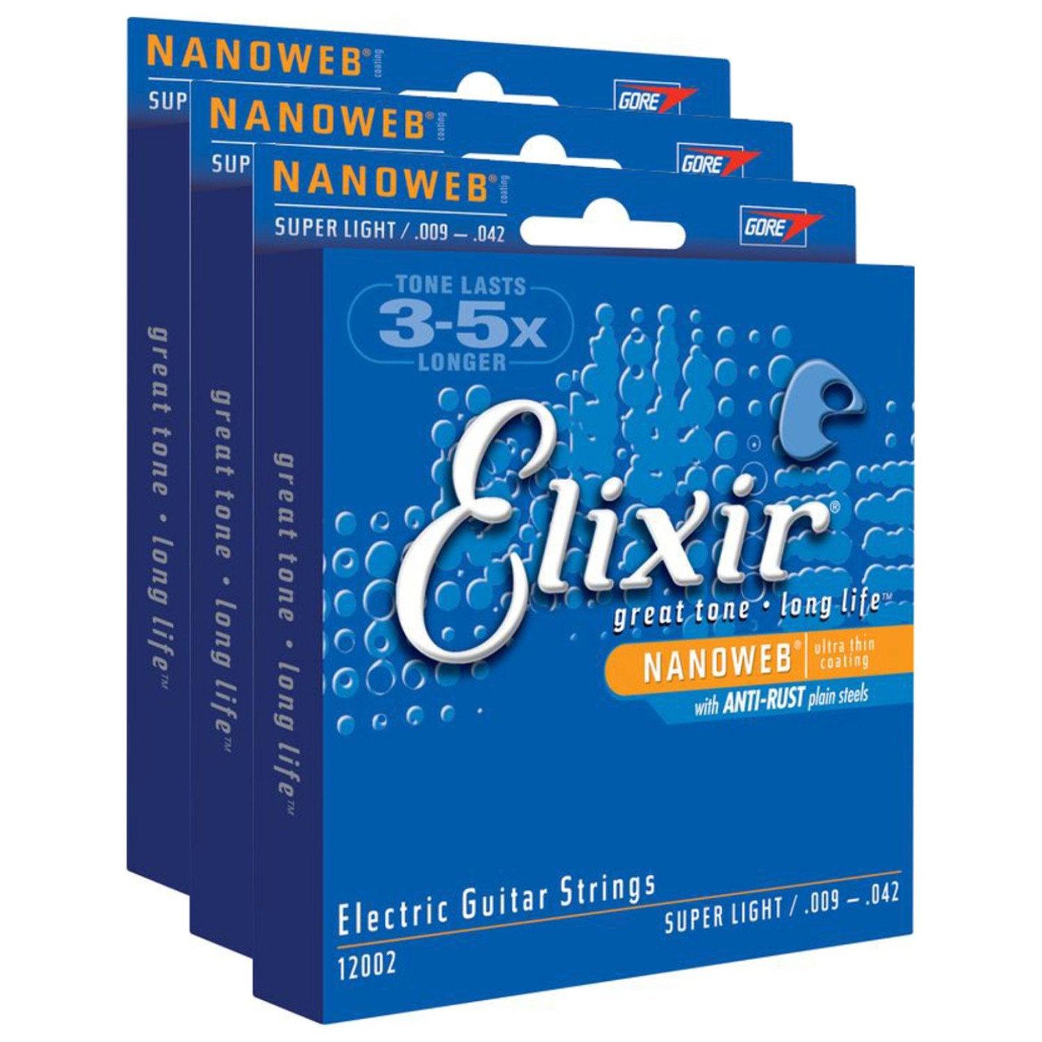 3 Sets Of Elixir 12002 Super Light Electric Strings (9-42) (Nanoweb)