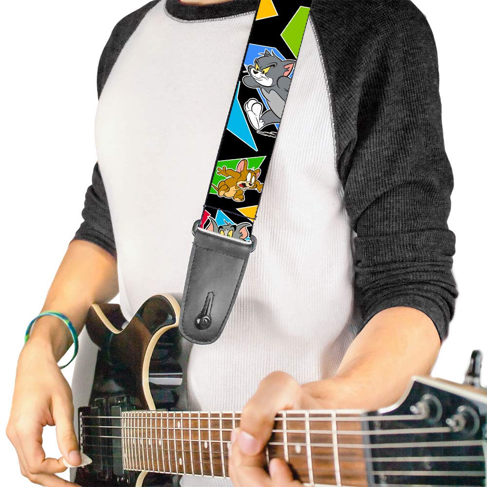 Buckle-Down GS-WTAJ007 Guitar Strap - TOM & JERRY Poses Black/Multi Color (vertical for SP/GS - from WTAJ004), 2'' Wide & 29-54'