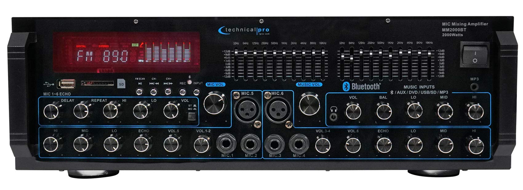 Technical Pro Mm2000Bt Powered Bluetooth Microphone Mixer Amplifier Amp Sd, Usb