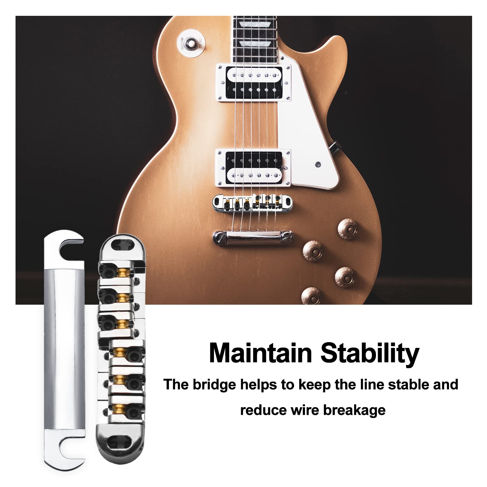 SAPHUE ABR-1 Style Tune-o-matic Bridge Tailpiece Roller Saddle Bridge for GB LP Gear Replacement (Chrome)