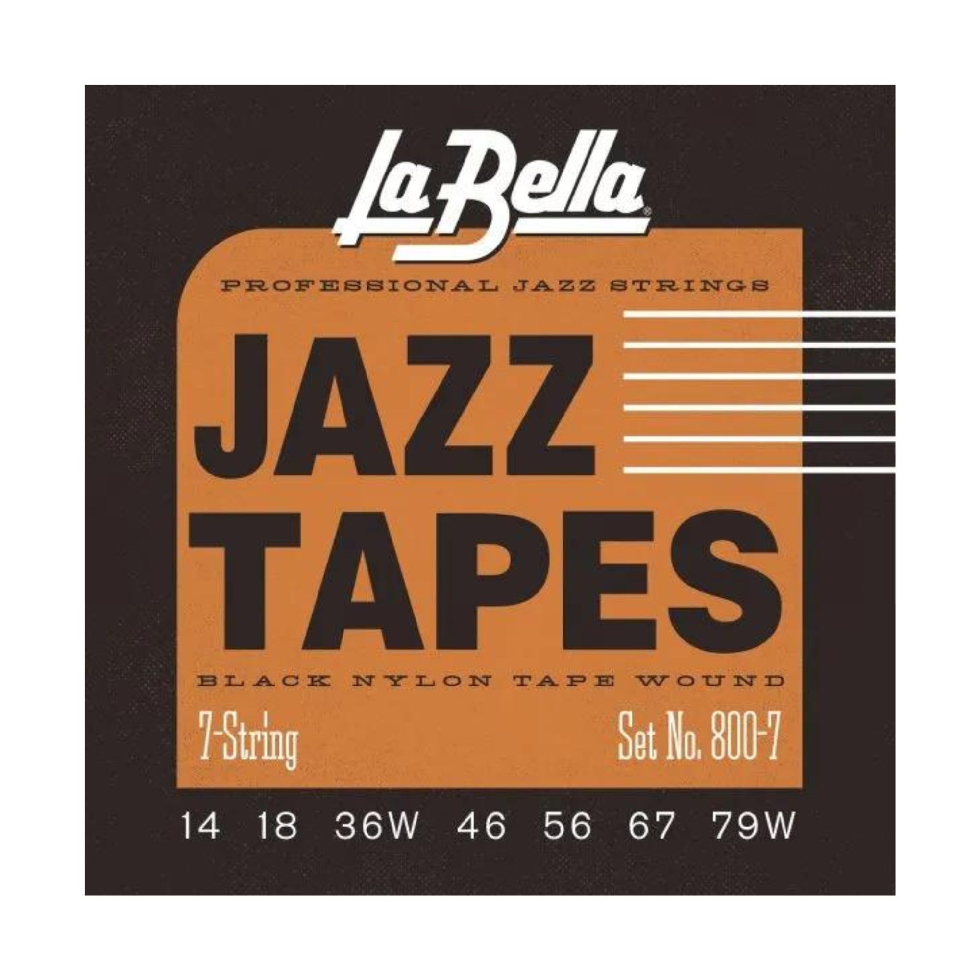 La Bella 800-7 Jazz Tapes- Black Nylon Tape Wound 7- String Electric Guitar 14-79