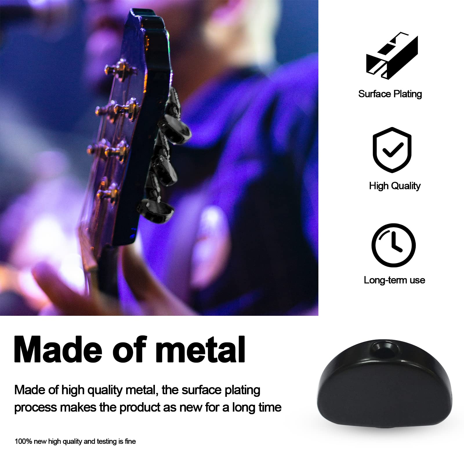 MAXCHEER 6PCS Metal Big Semicircle Guitar Tuning Pegs Tuners Machine Heads replacement Buttons knobs Handle (Black)