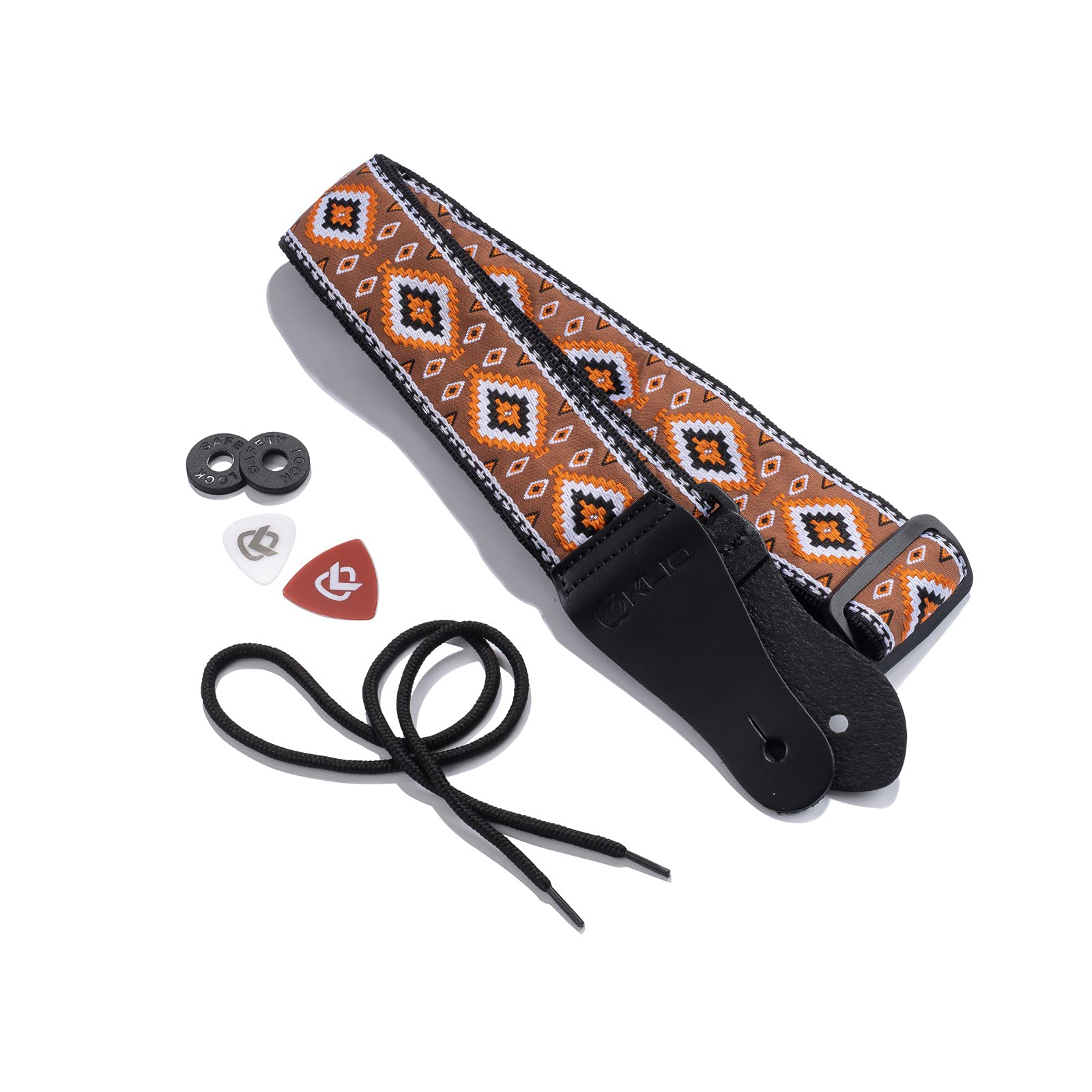 Kliq Vintage Woven Guitar Strap For Acoustic And Electric Guitars + 2 Free Rubber Strap Locks, 2 Free Guitar Picks And 1 Free La