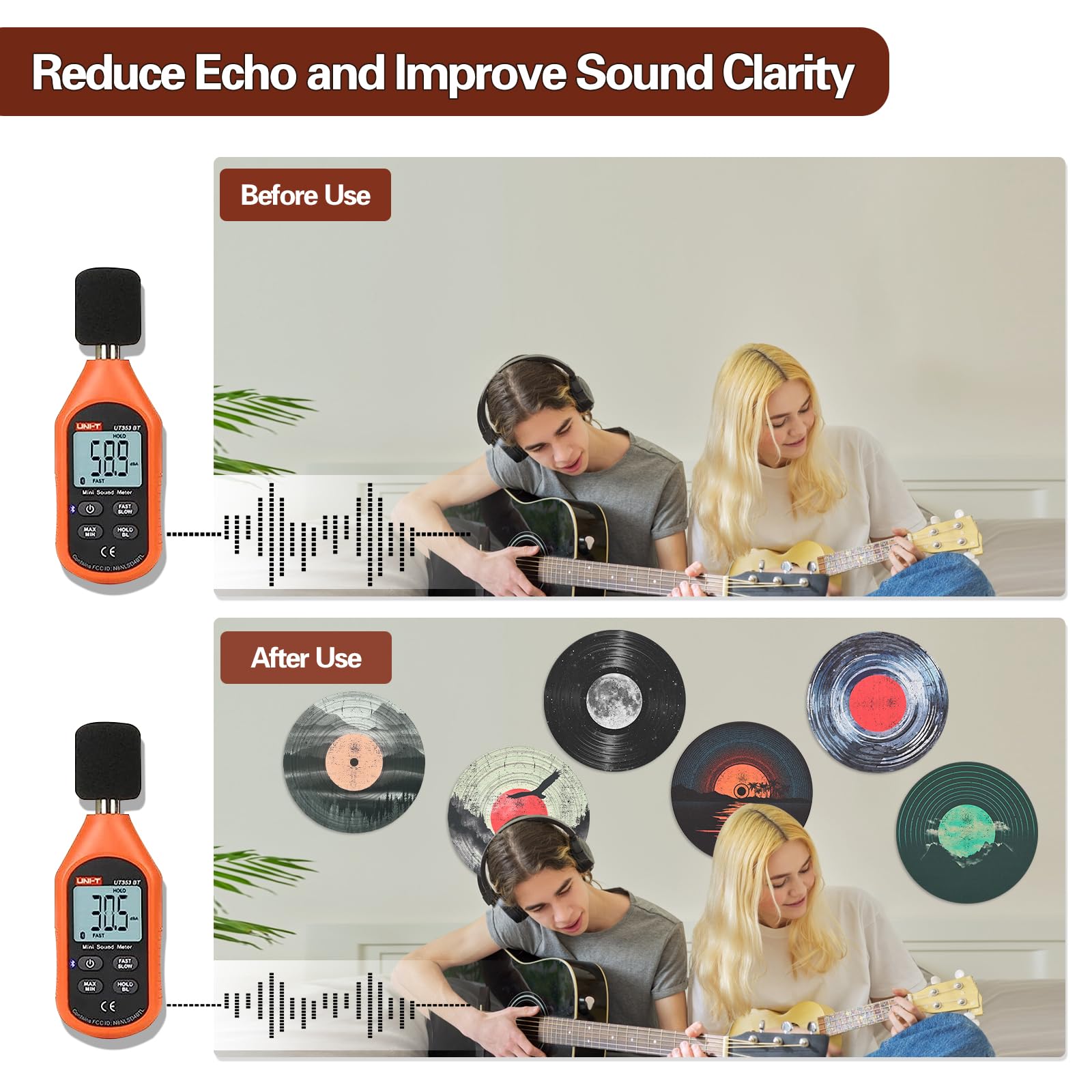 AtawLege 8 Pack Art Acoustic Panels, 14''X14''X0.4'' Round Self-adhesive Soundproof Wall Panels, Unique Retro Record Decor Sound