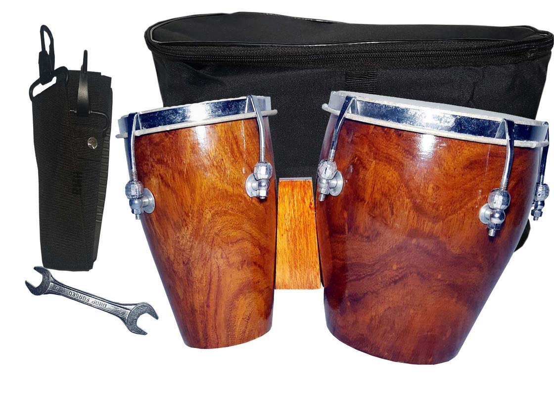 Gt Manufacturers Professional Two Piece Hand Made Wooden Bango Drum Set Sheeshmi With Full Tool Kit (Brown)