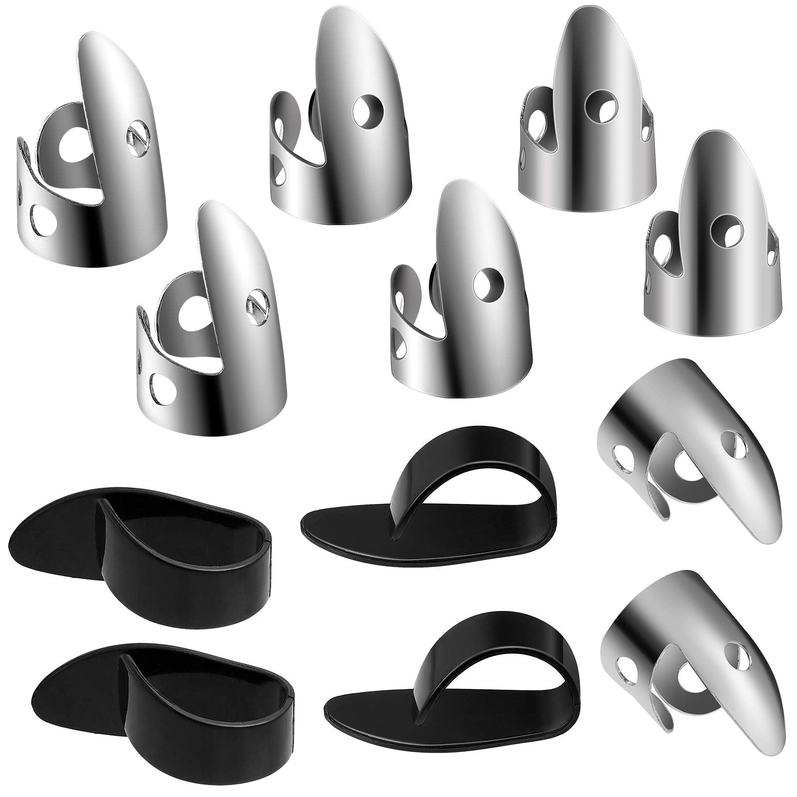 Shappy 12 Pieces Steel Finger Picks Set, Including Stainless Steel Finger Picks And Thumb Picks, Metal Finger Picks Adjustable B
