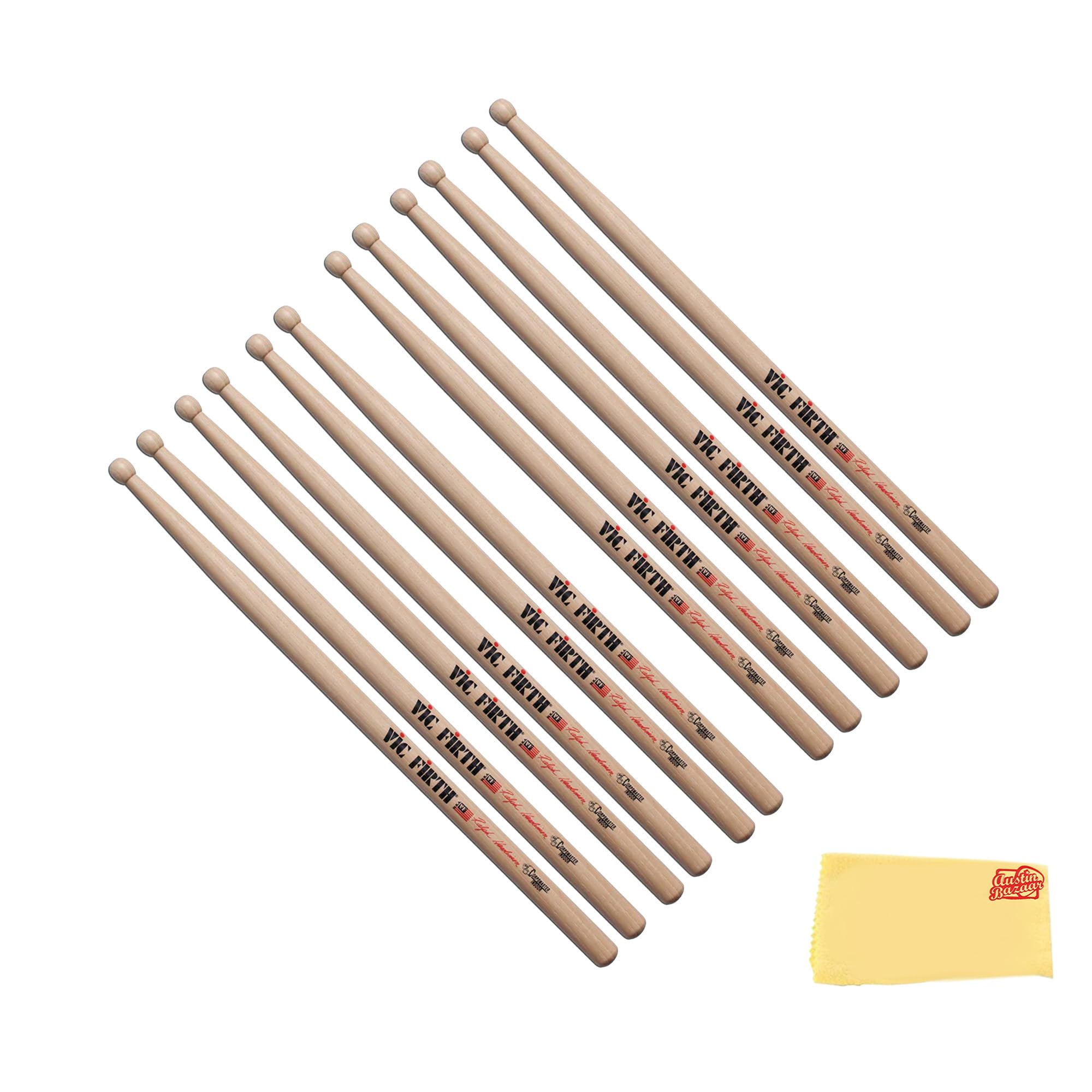 Vic Firth Corpsmaster Signature Ralph Hardimon Indoor Drumsticks - 6-Pack Bundle with Austin Bazaar Polishing Cloth