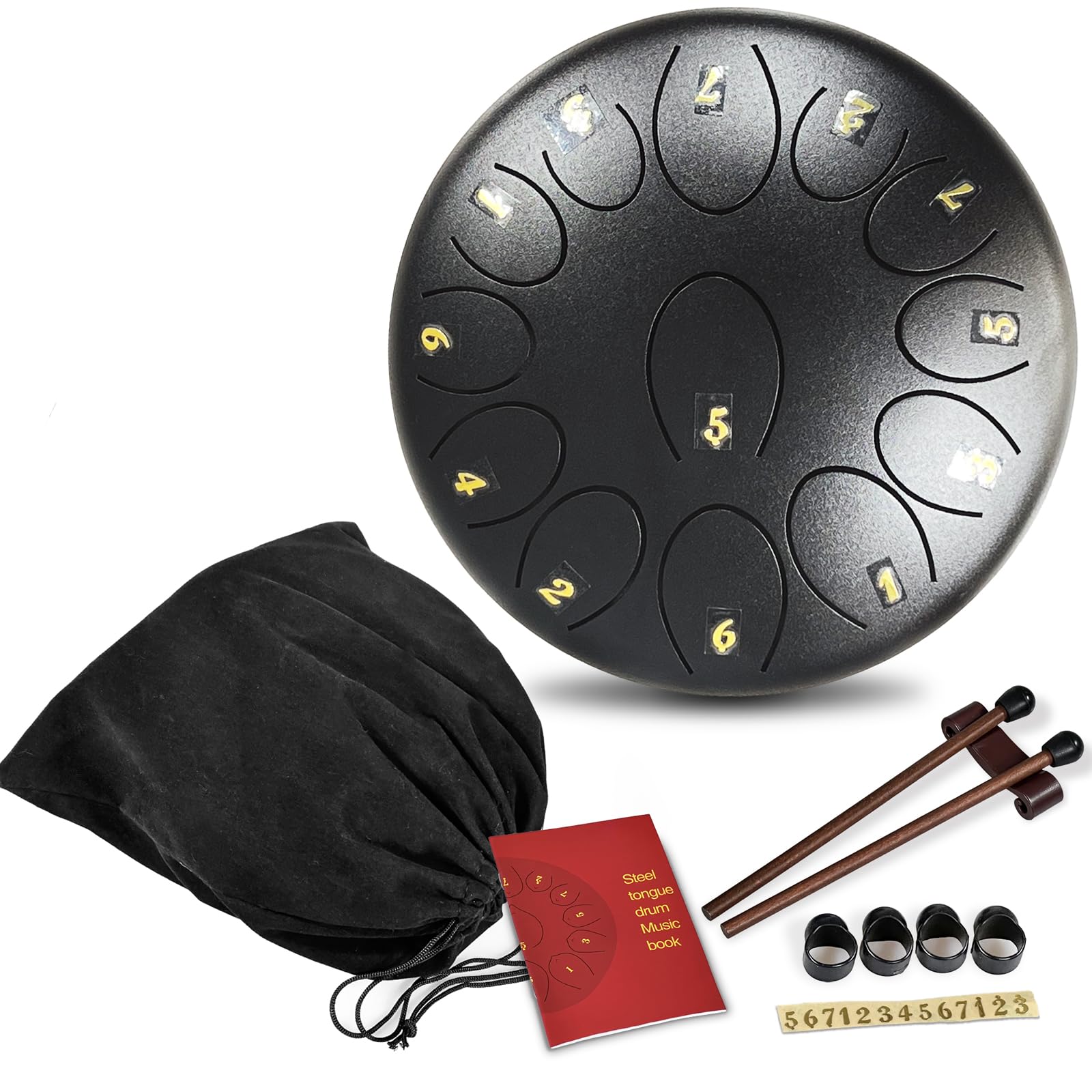 Steel Tongue Drum Musical Percussion Instrument, Rain Drum for Outside - Musician Gift for Family and Friends (black, 13 Notes 6