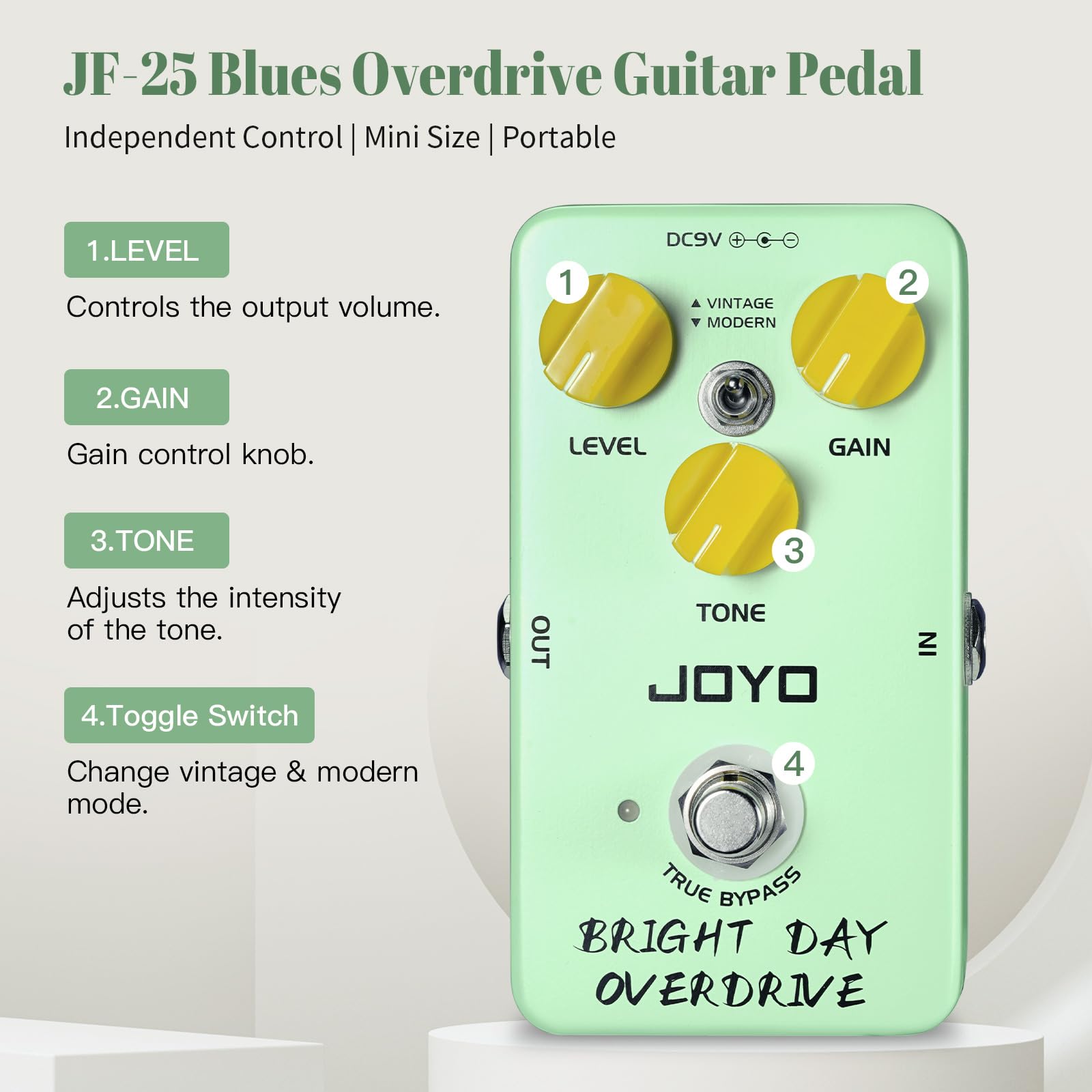 JOYO Blues Overdrive Guitar Pedals Hign Gain Overdrive from Vintage to Modern Tone for Electric Guitar True Bypass (BRIGHT DAY J