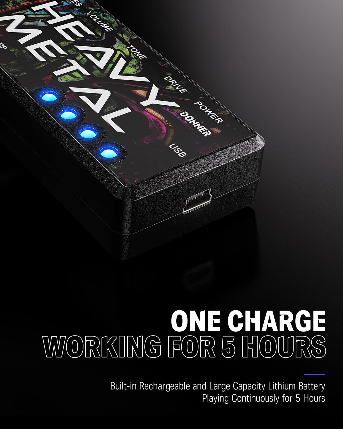 Donner Guitar Headphone Amp Heavy Metal USB Rechargeable Mini Pocket Headphone Amplifier for Electric Guitar