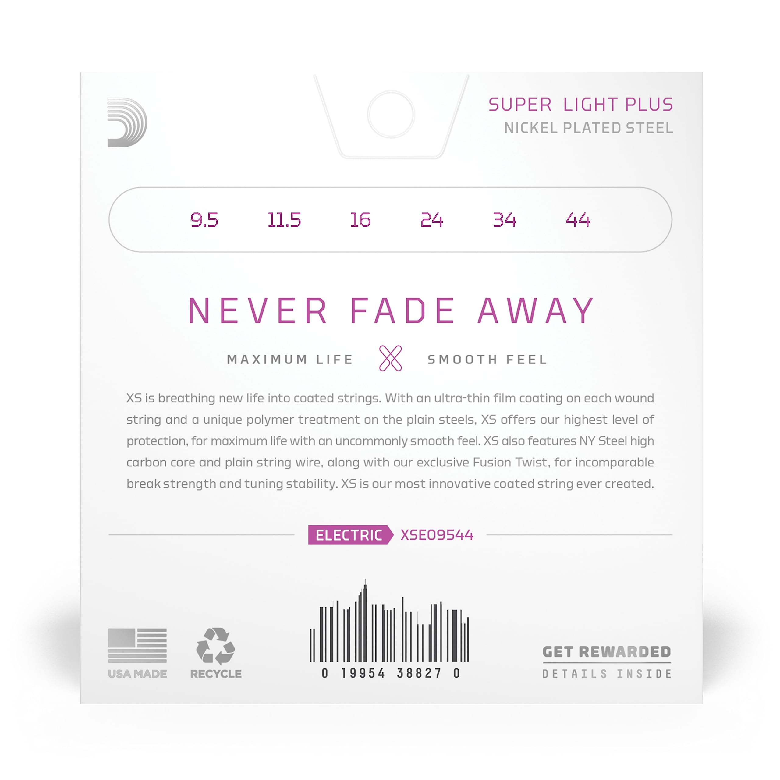 D'Addario Guitar Strings - XS Nickel Coated Electric Guitar Strings - XSE09544 - Maximum Life with Smooth Feel & Exceptional Ton