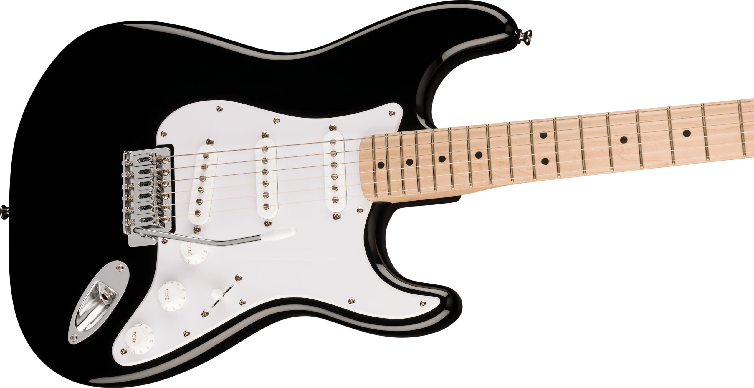 Squier Sonic Stratocaster Electric Guitar, with 2-Year Warranty, Black, Maple Fingerboard, White Pickguard
