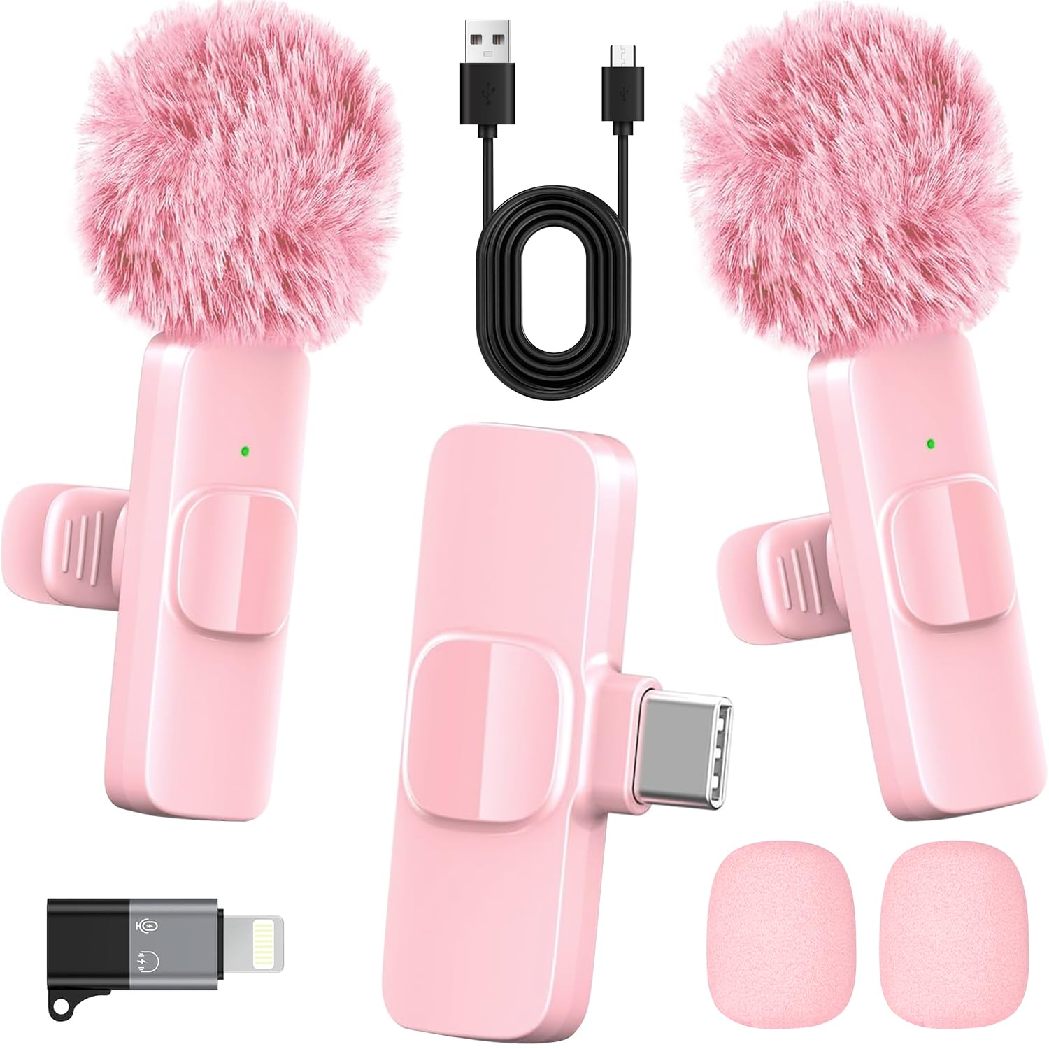 HONGJIEYUAN Pink Wireless Lavalier Microphone for iPhone & Android - Mini Clip-On Mic with Noise Cancellation, 65ft Range, 8H Ba