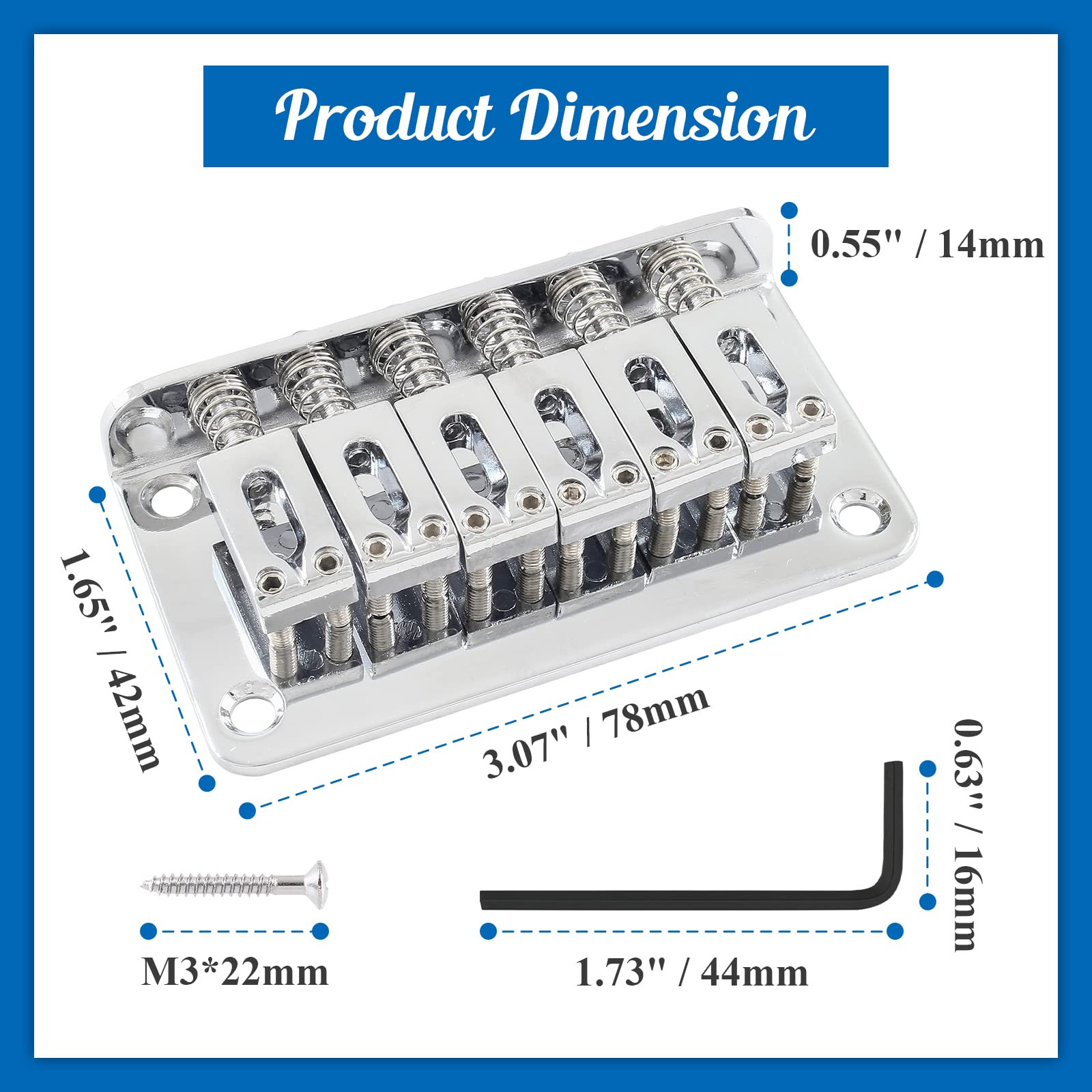 HARSKIYER Silver Adjustable 6 String Guitar Bridge, Metal Fixed Top Load Guitar Tailpiece Guitar Fixed Bridge Hardtail Saddle Br