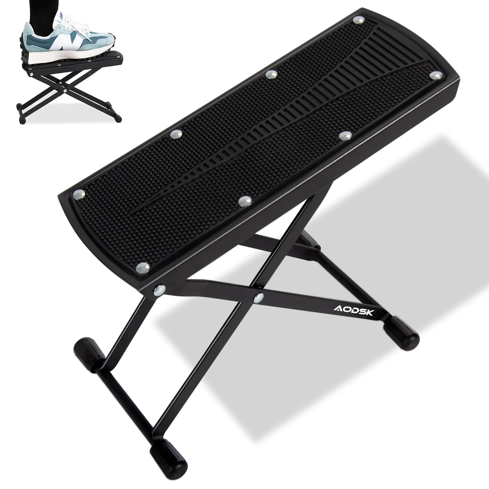 AODSK Guitar Foot Stool 6-Position Height Adjustable Foot Rest with Rubber End Caps and Non-Slip Rubber Pad for Classical Guitar