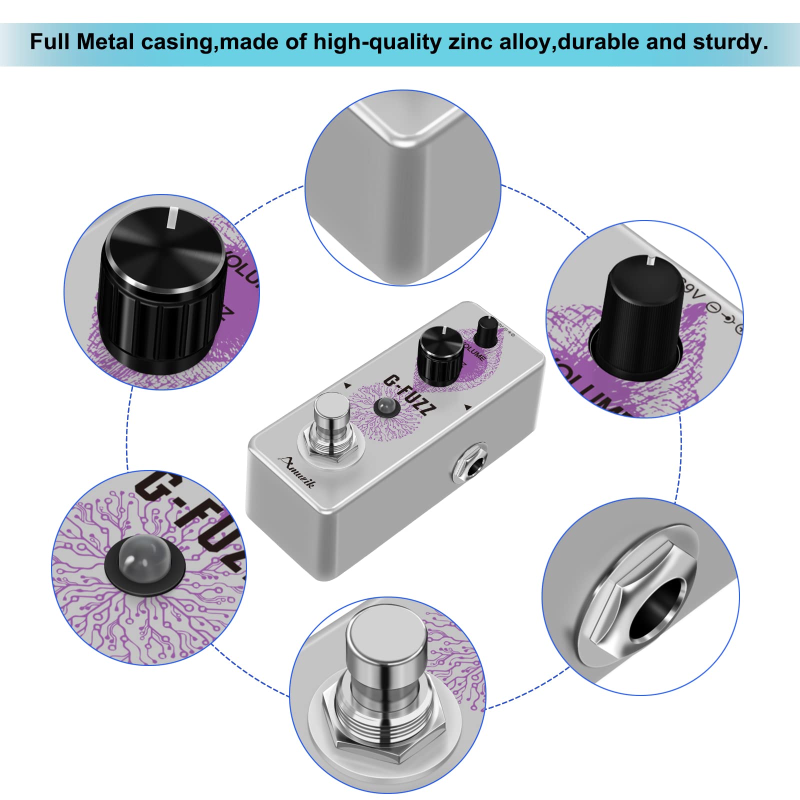 Amuzik Classic Guitar Pedals Analog Fuzz Effect Pedal Vintage G-Fuzz Effect Pedal For Electric Guitar Bass with True Bypass