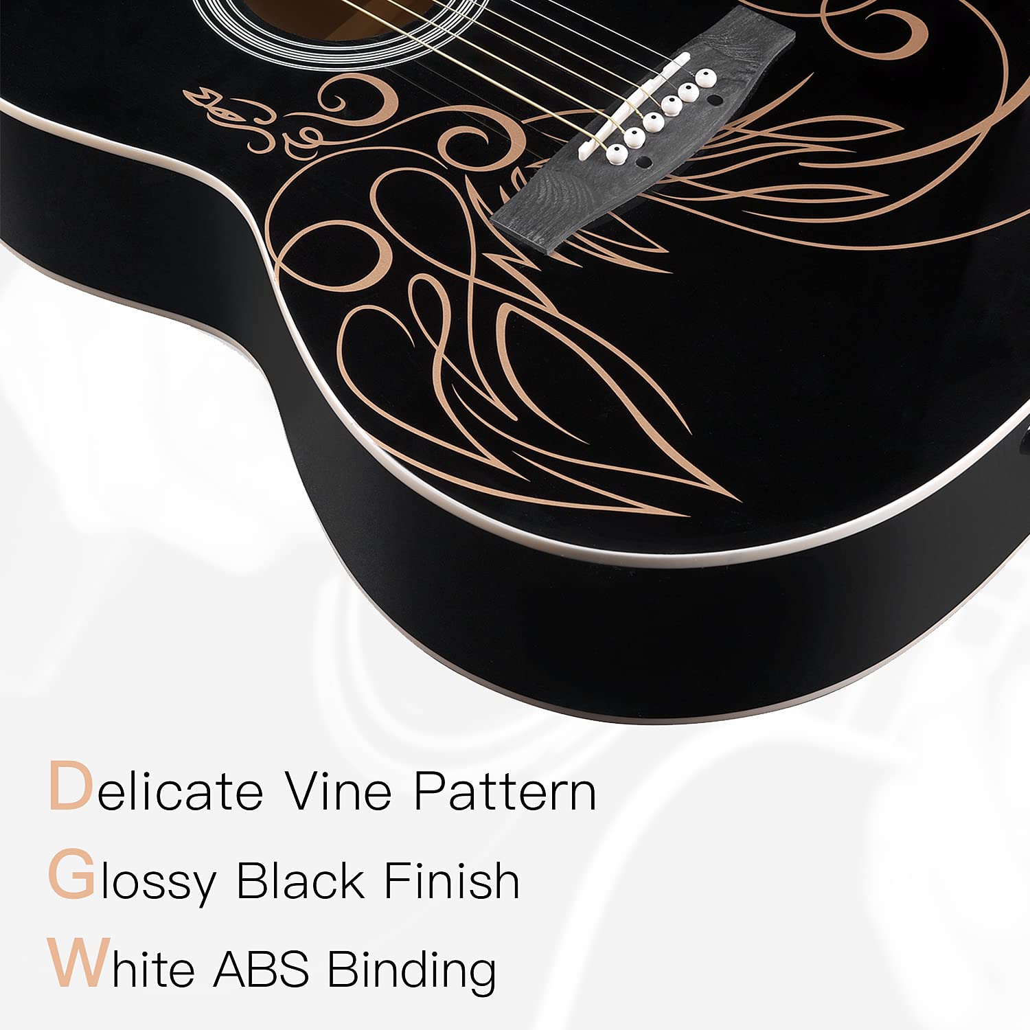 WINZZ AF227A 39 Inches Concert Acoustic Acustica Guitar with Full Kit, Delicate Vine
