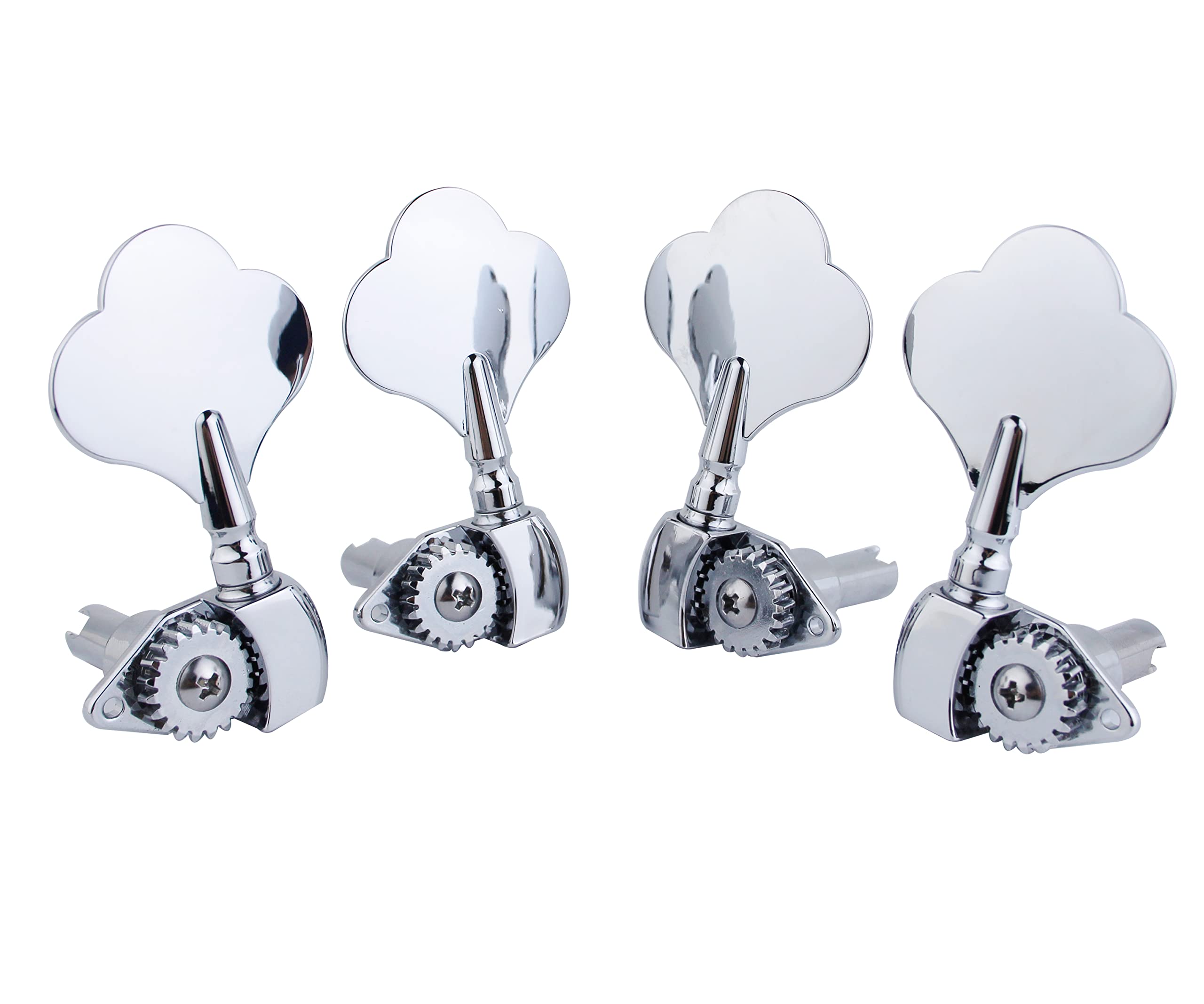 Guyker Open Frame Electric Bass Machine Head (2R + 2L) - 1:20 Ratio Gear Tuners Tuning Key Pegs - chrome