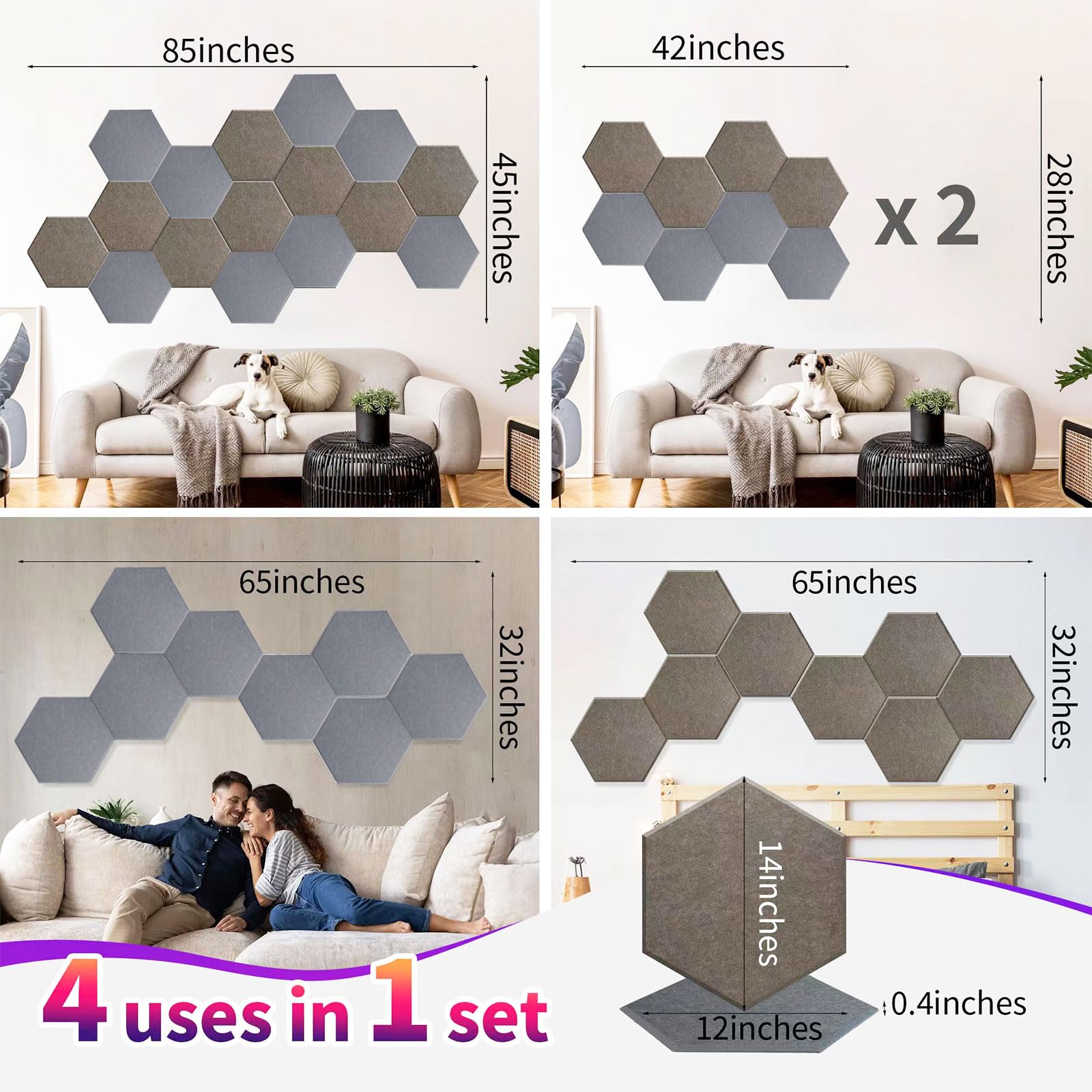 Mollywell Hexagon Acoustic Panels, High Density, Soundproofing, Decorative Noise Reduction Felt Wall Tiles for Ceilings, Home Of