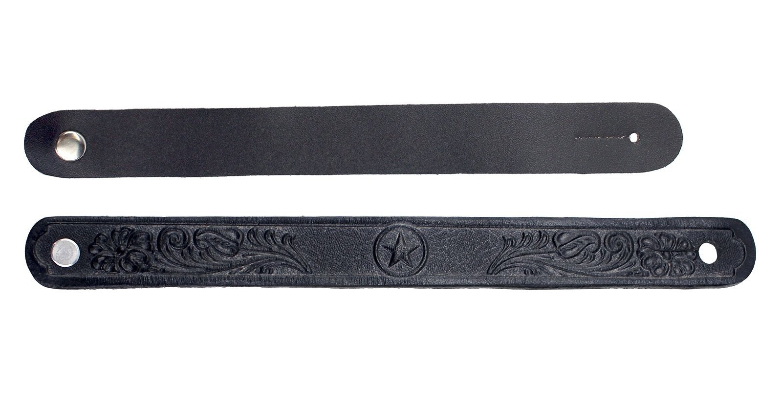 Walker & Williams AT-2 Black Carving Leather Acoustic Guitar Strap Button Headstock Adaptor For Acoustic, Electric, And Bass Gui