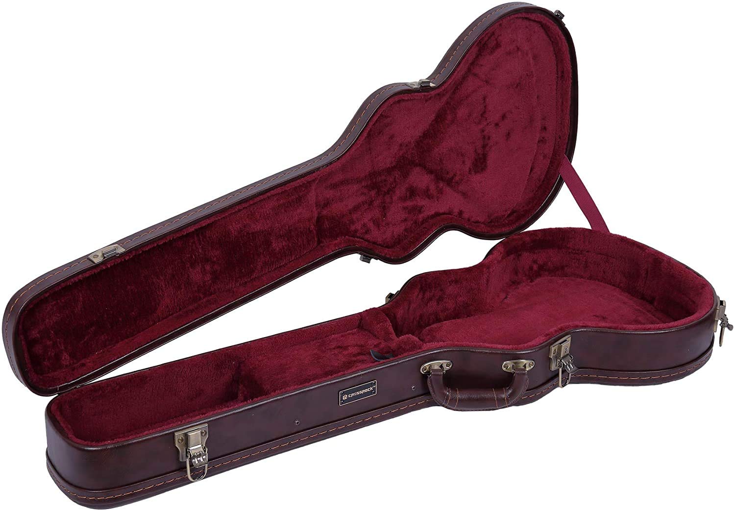 Crossrock Hardshell Arch Top Wood Case fits Les Paul Electric Guitars-Brown(CRW620LBR)