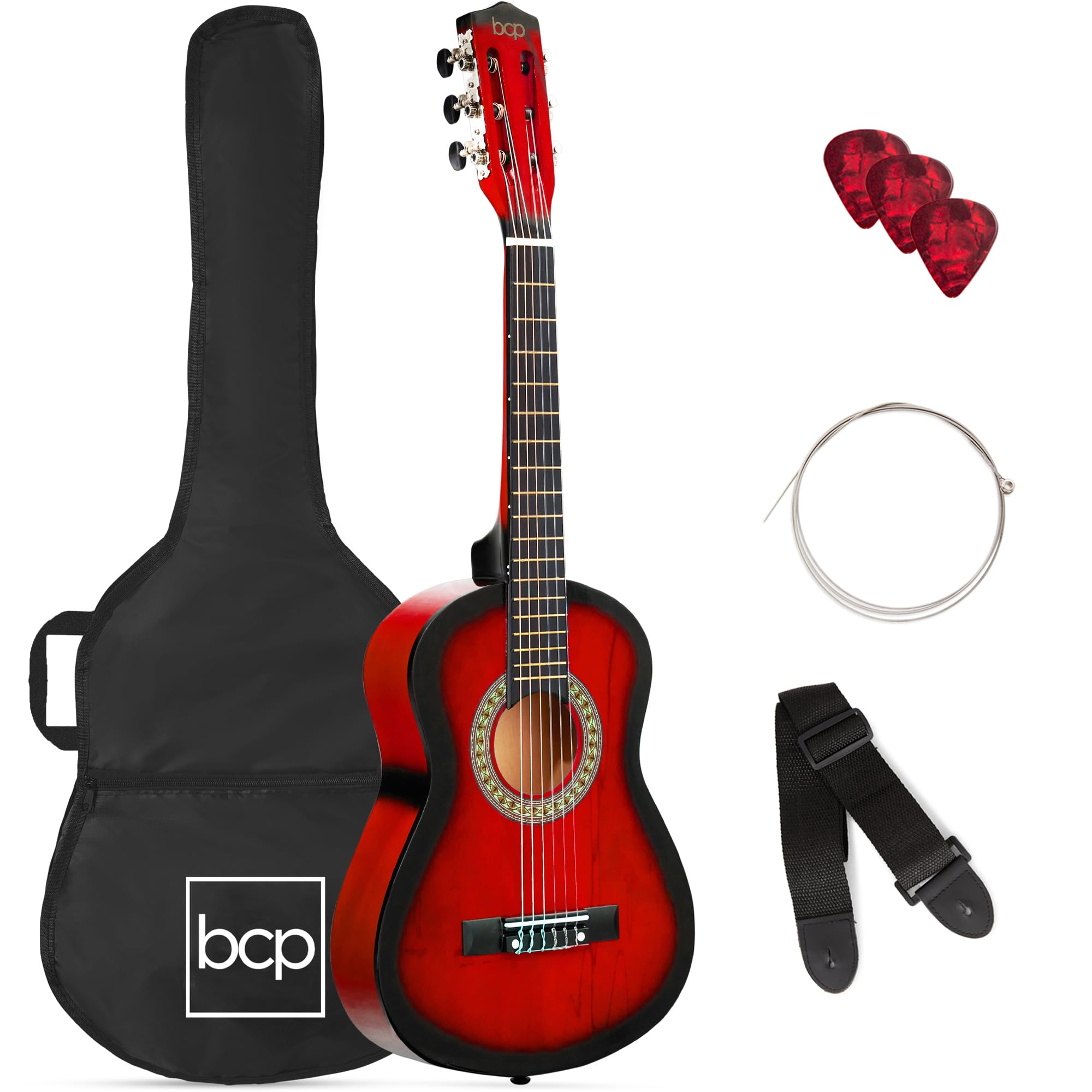 Best Choice Products 30In Kids Acoustic Guitar Beginner Starter Kit With Strap, Case, Strings - Redburst