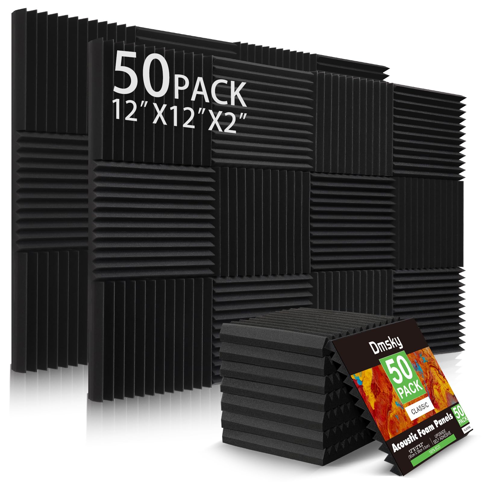 50 Pack Acoustic Foam Panels,2''X 12'' X 12''Sound Proof Foam Panels-High Density Sound Absorbing Panels,Fire Resistant Soundpro