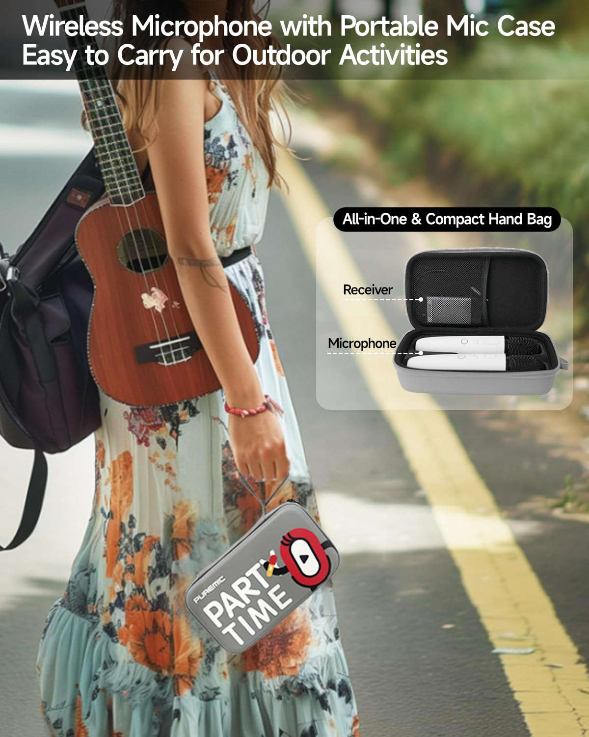 Wireless Car Karaoke Microphone with 8 Sound Effect, Rechargeable UHF Microphone with 3.5mm Aux Jack Receiver, Duet Singing Mic