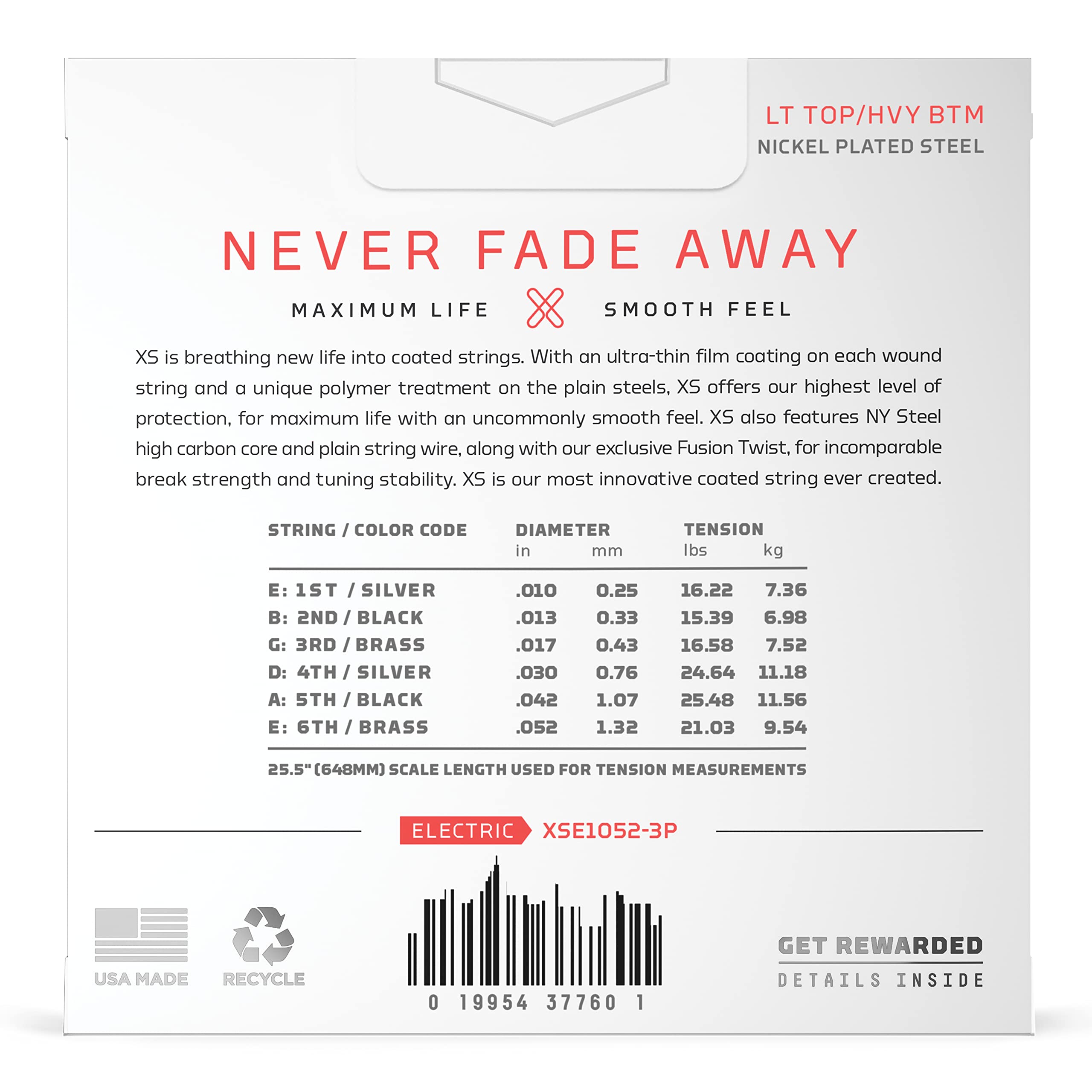 D'Addario Guitar Strings - XS Nickel Coated Electric Guitar Strings - XSE1052-3P - Maximum Life with Smooth Feel & Exceptional T