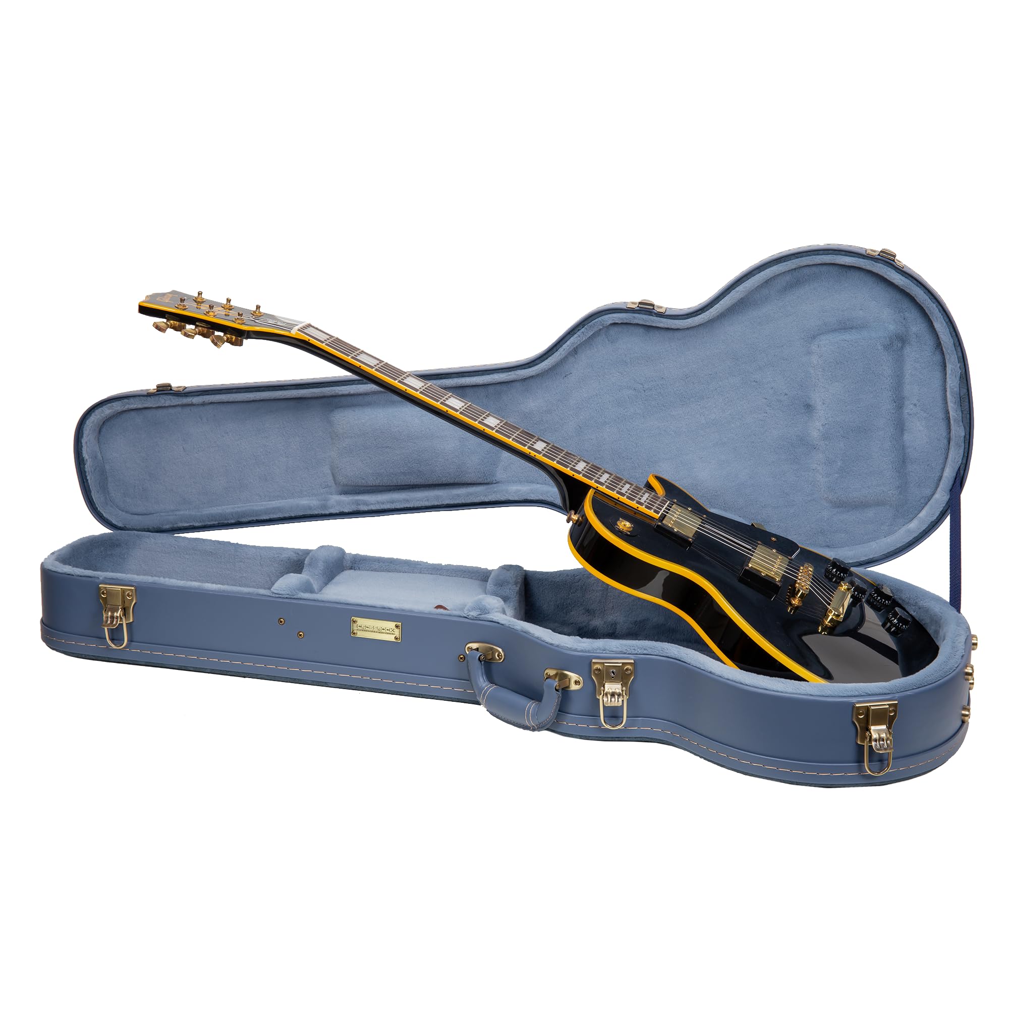 Crossrock Relief Series Les Paul Guitar Case For Single-Cut Electric Guitars | Carved Smoke Blue Finish, Monochrome Blue Velvet