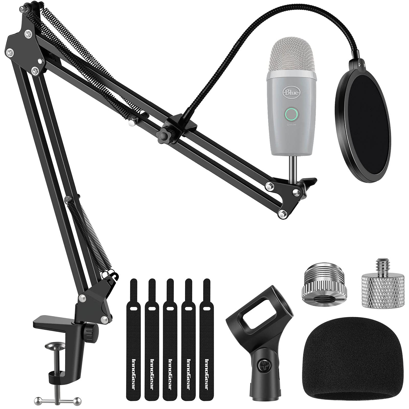 Innogear Microphone Stand, Adjustable Mic Stand Set For Blue Yeti Nano Suspension Boom Scissor Arm Stand With 5/8'' To 3/8'' Scr