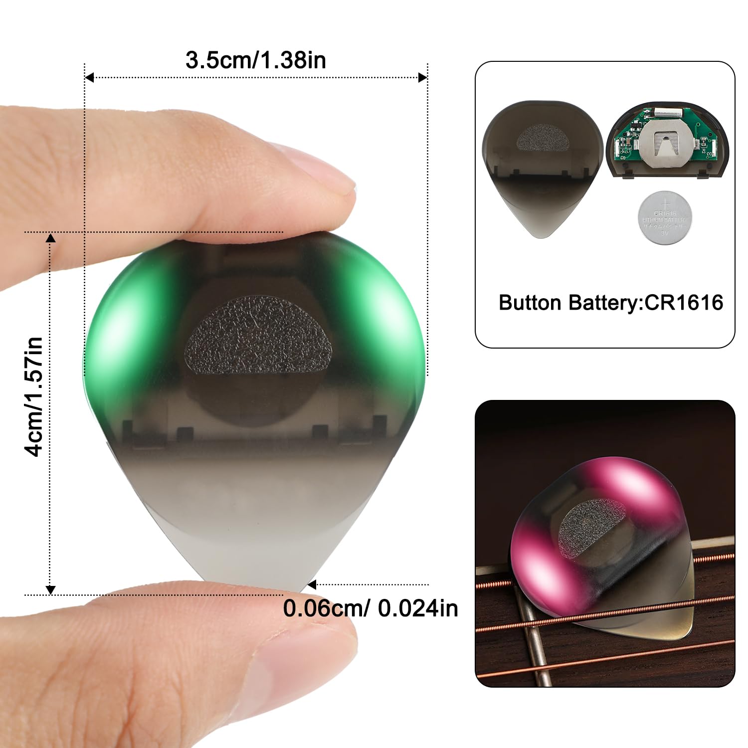 Auto LED Glowing Guitar Picks - Light up Guitar Pick, for Unmatched Musical Experience, 0.6mm (White)