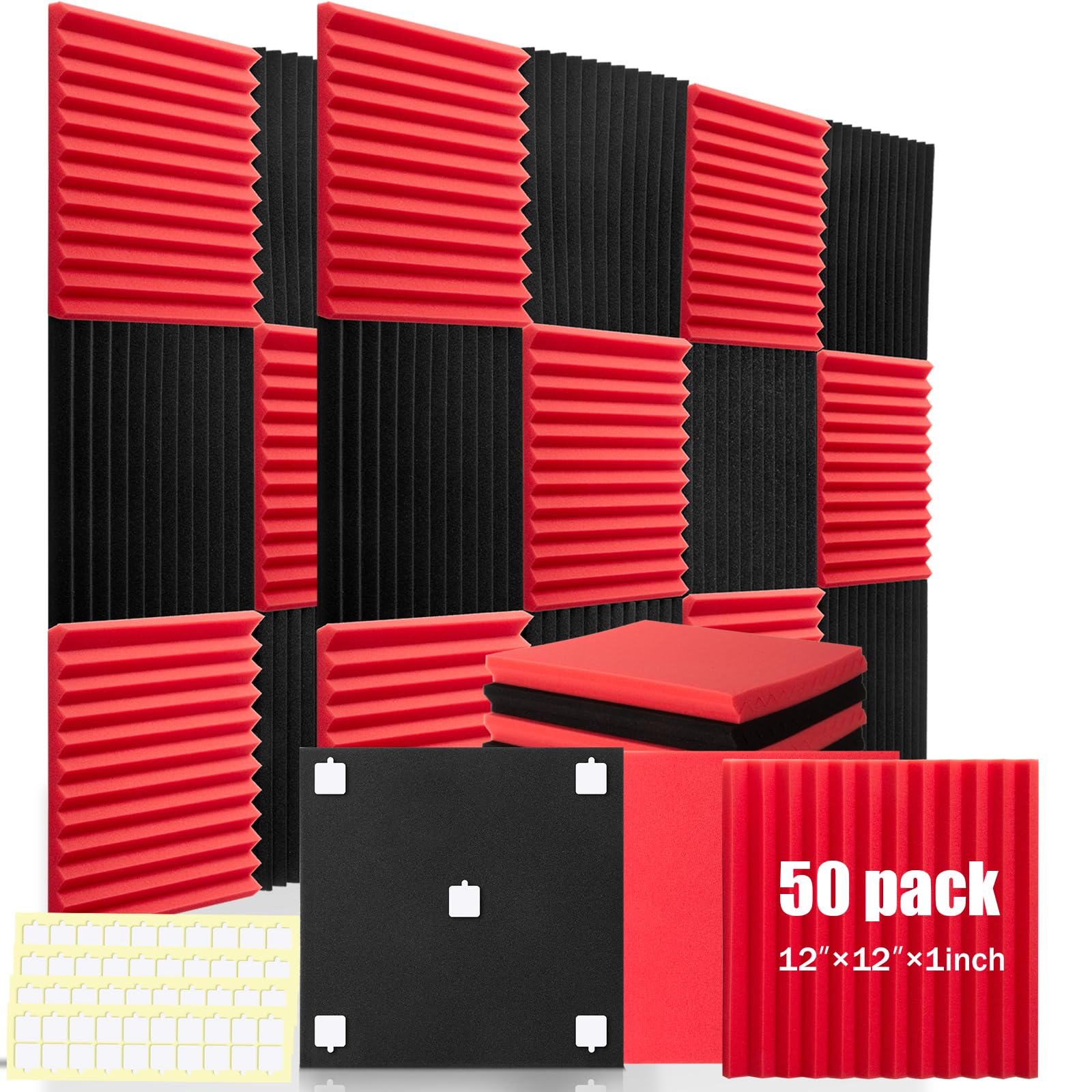 Hwliyutai 50 Pack Acoustic Panels 1 X 12 X 12 Inches - Acoustic Foam Studio Foam Wedges High Density Panels Soundproof Wedges Ch