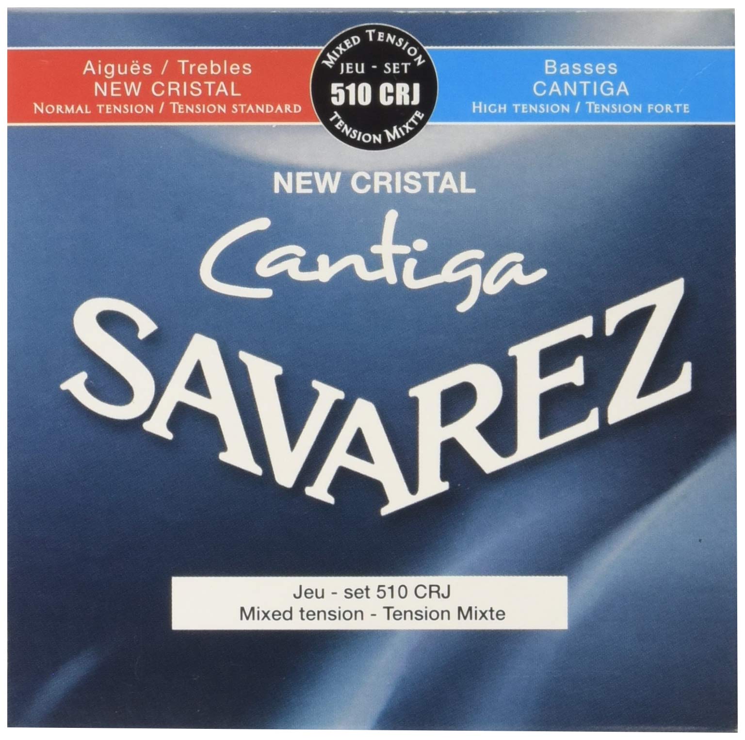 Savarez Medium Classical Guitars Strings New Cristal Cantiga Set 510Crj Mixed Tension Red-Blue (Stsav51-50359)