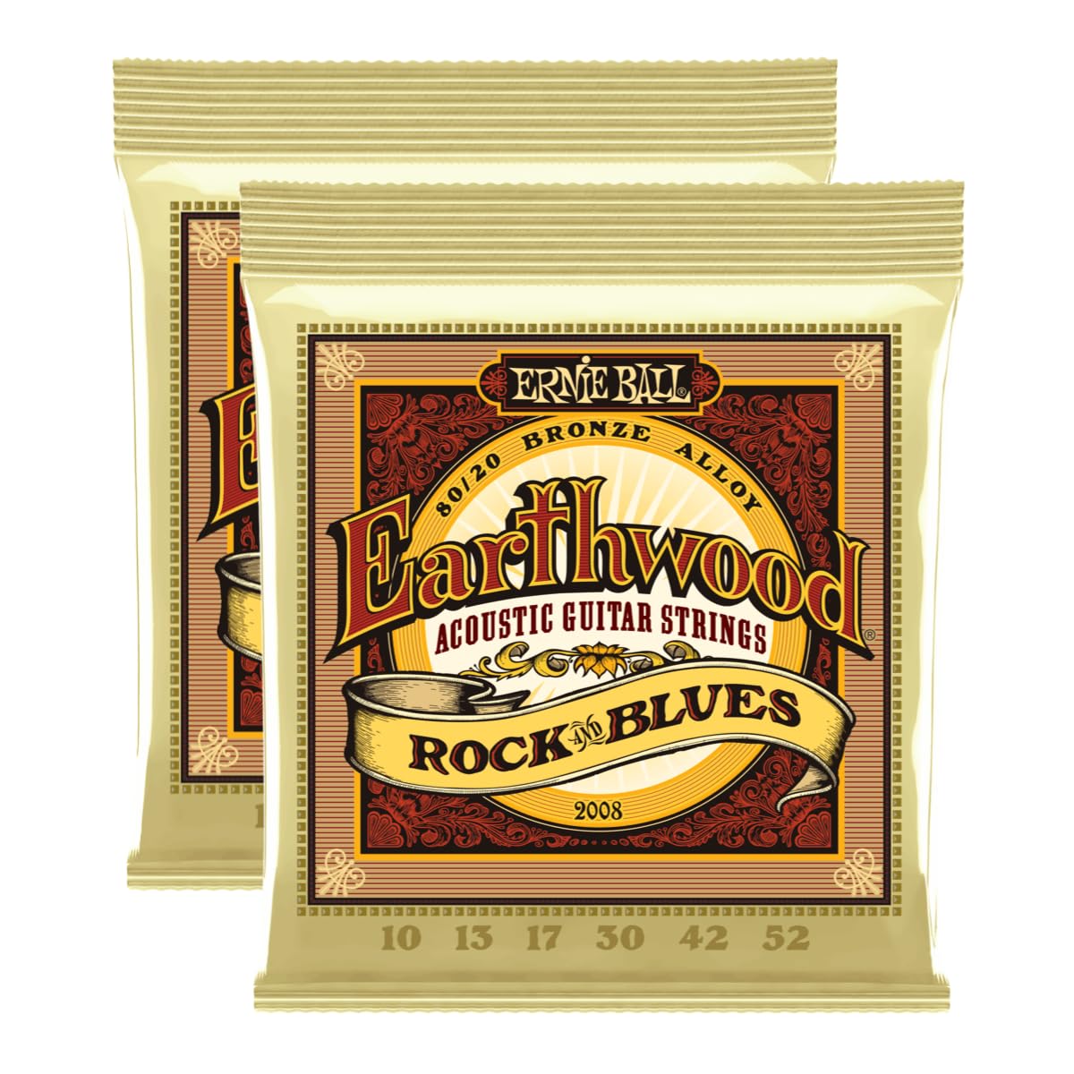 Ernie Ball Earthwood Rock & Blues Acoustic Guitar Strings 10-52 (2 Packs)