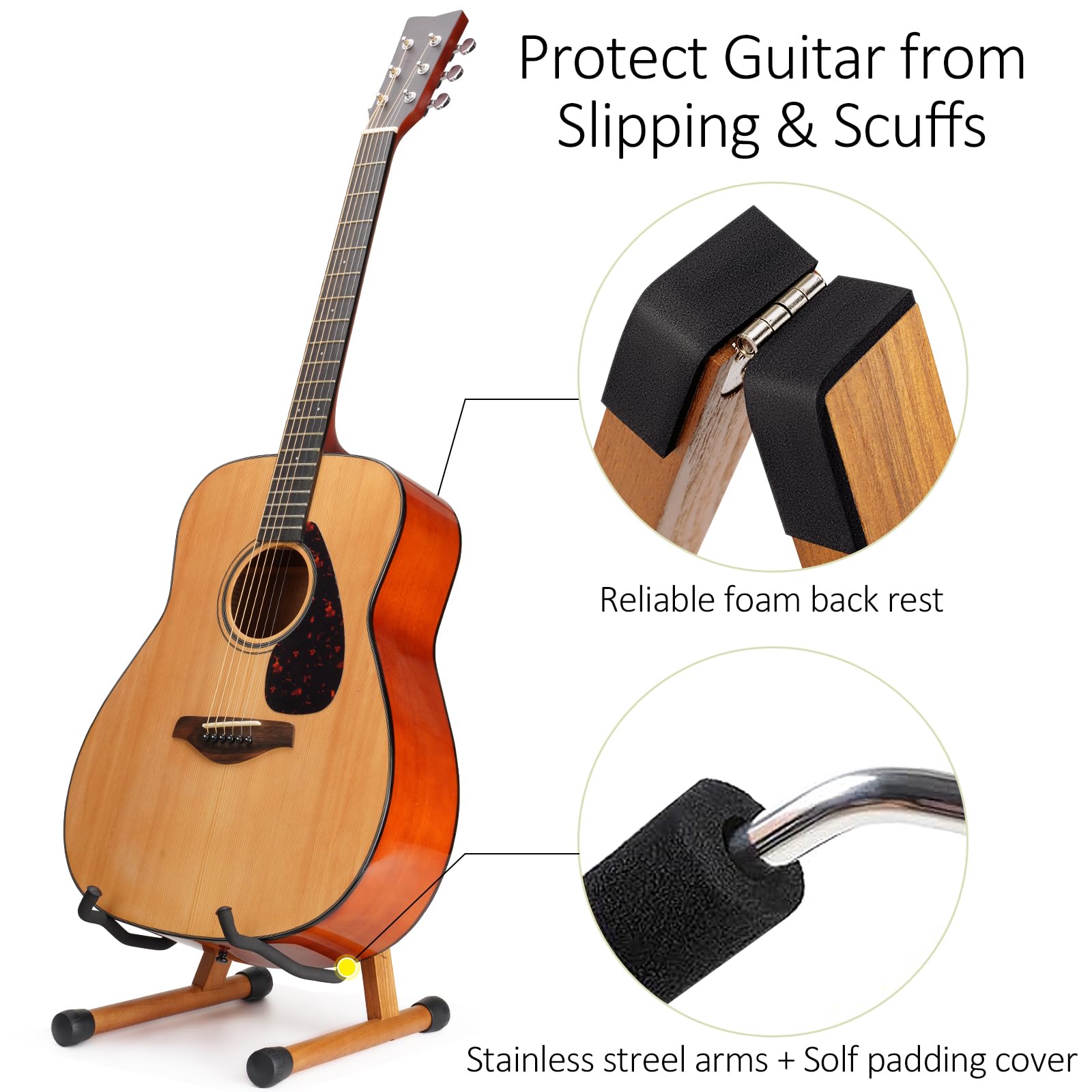 SNIGJAT Wood Guitar Stand, Acoustic Guitar Stand, A-Frame Folding Electric Guitar Display Stand with Padded Foam, Bass Wooden Gu