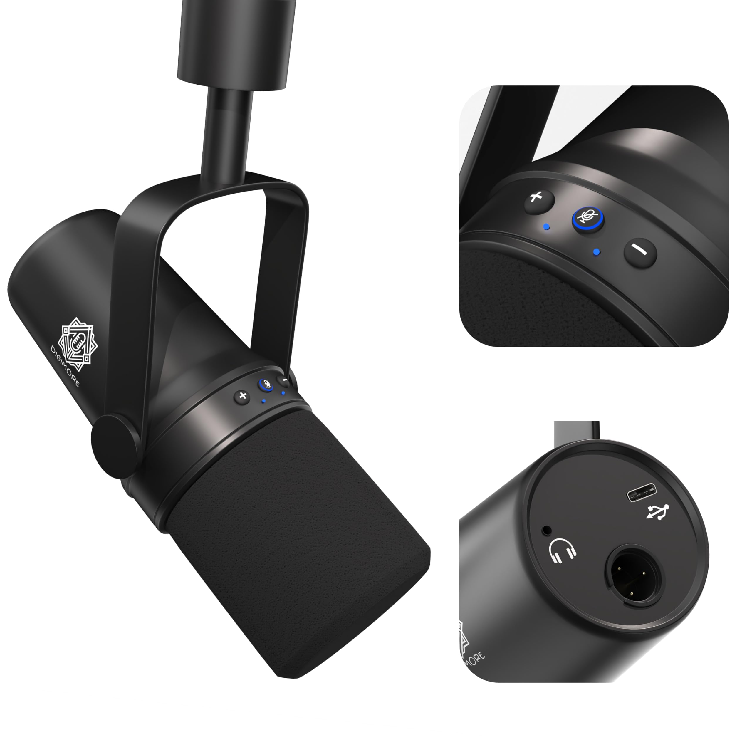Digimore Dynamic Podcast Microphone | Usb/Xlr Microphone Kit For Streaming & Gaming | 24-Bit/192Khz Chip | Built-In Headphone Ou