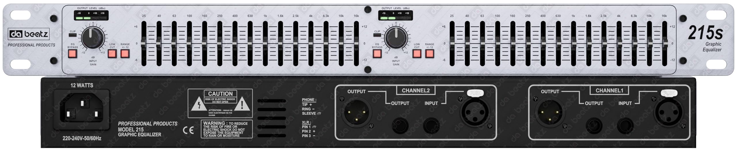 Dabeatz Dual-Channel 15-Band Graphic Equalizer | Professional Audio Frequency Shaping Processor | Balanced & Unbalanced I/O | Id