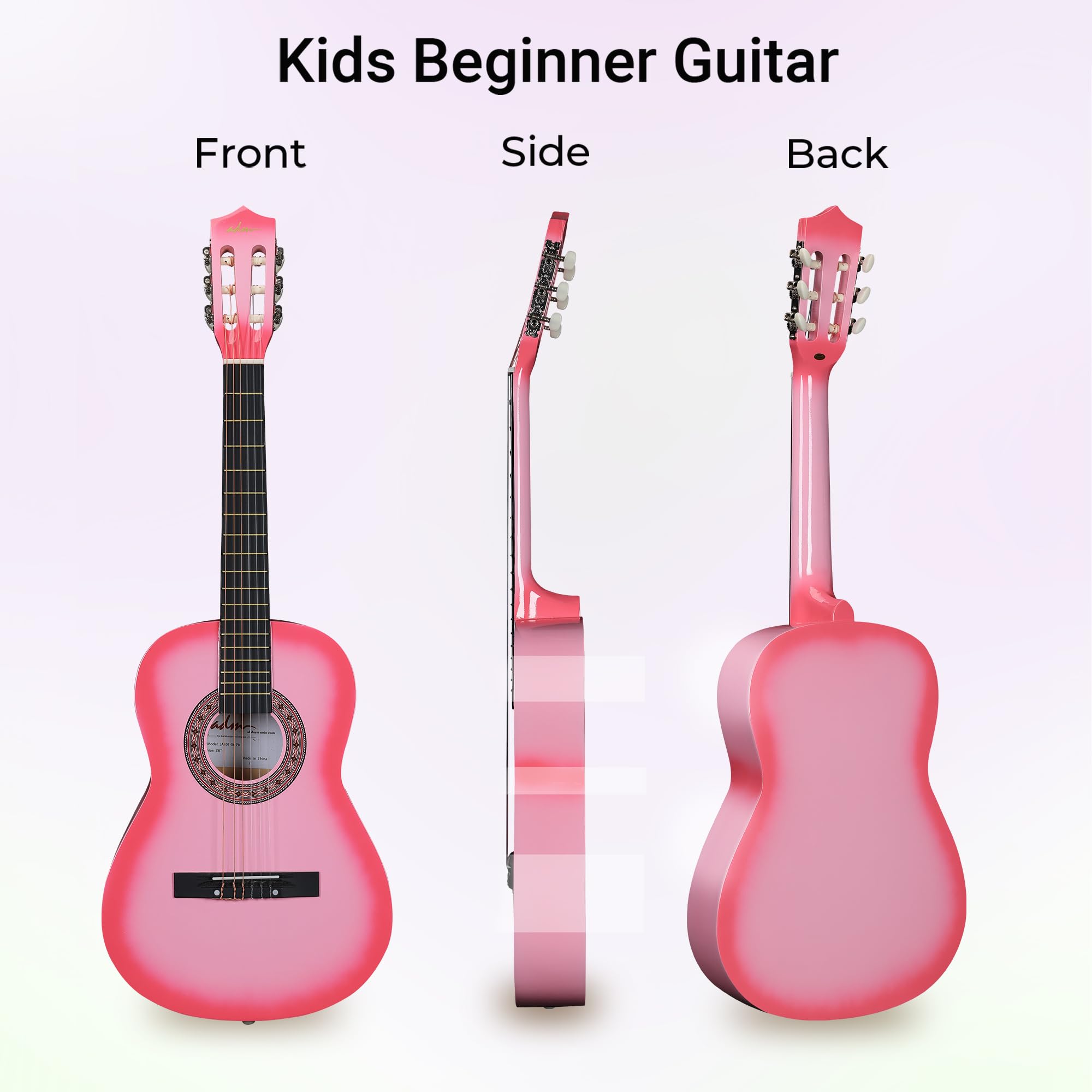 ADM Beginner Acoustic Classical Guitar 36 Inch Nylon Strings Wooden Guitar Bundle Kit for Kid Boy Girl Student Youth Guitarra On