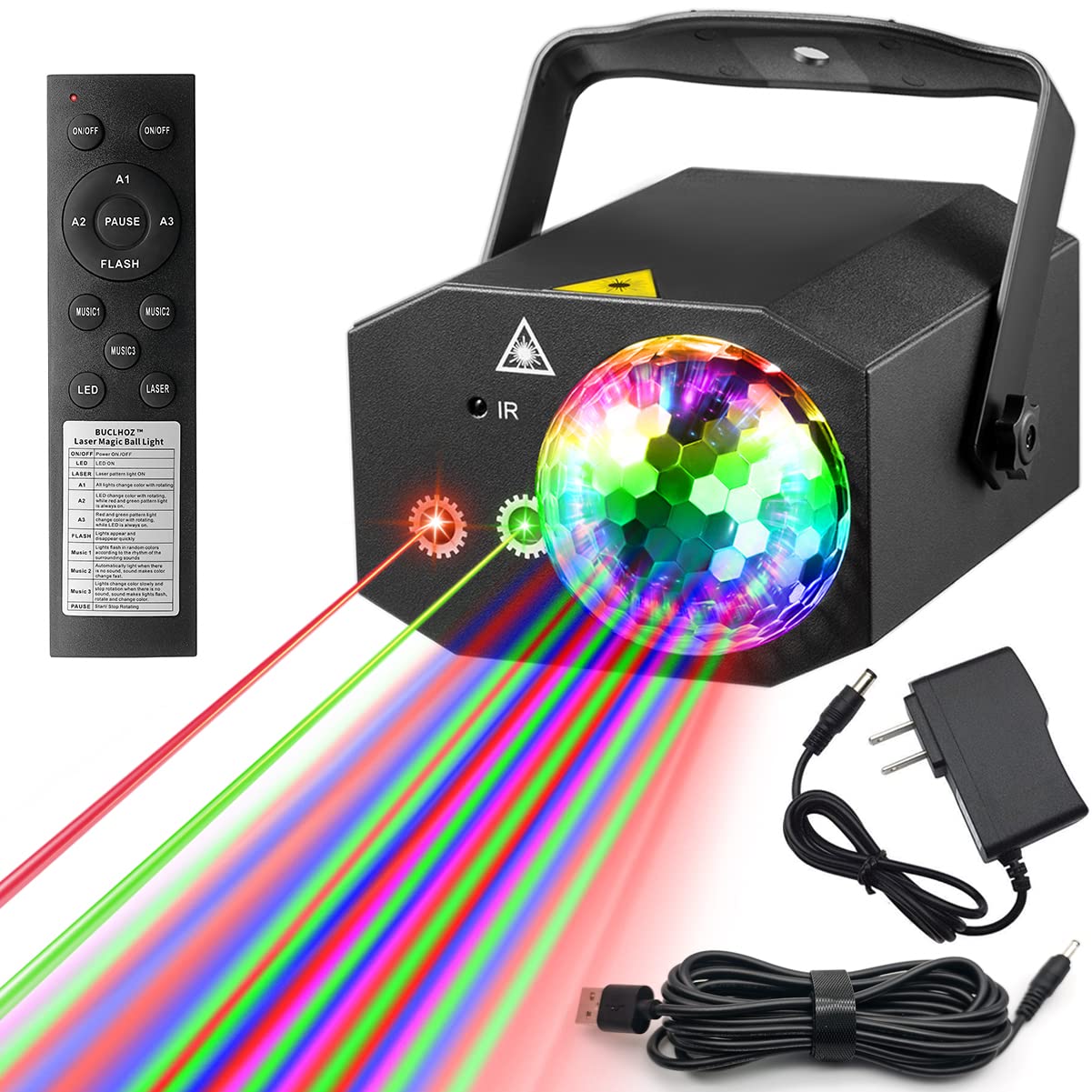 Party Lights Dj Disco Ball Light with Pattern Projection and Sound Activated, Buclhoz RGB Colored Strobe Stage Lighting for Part