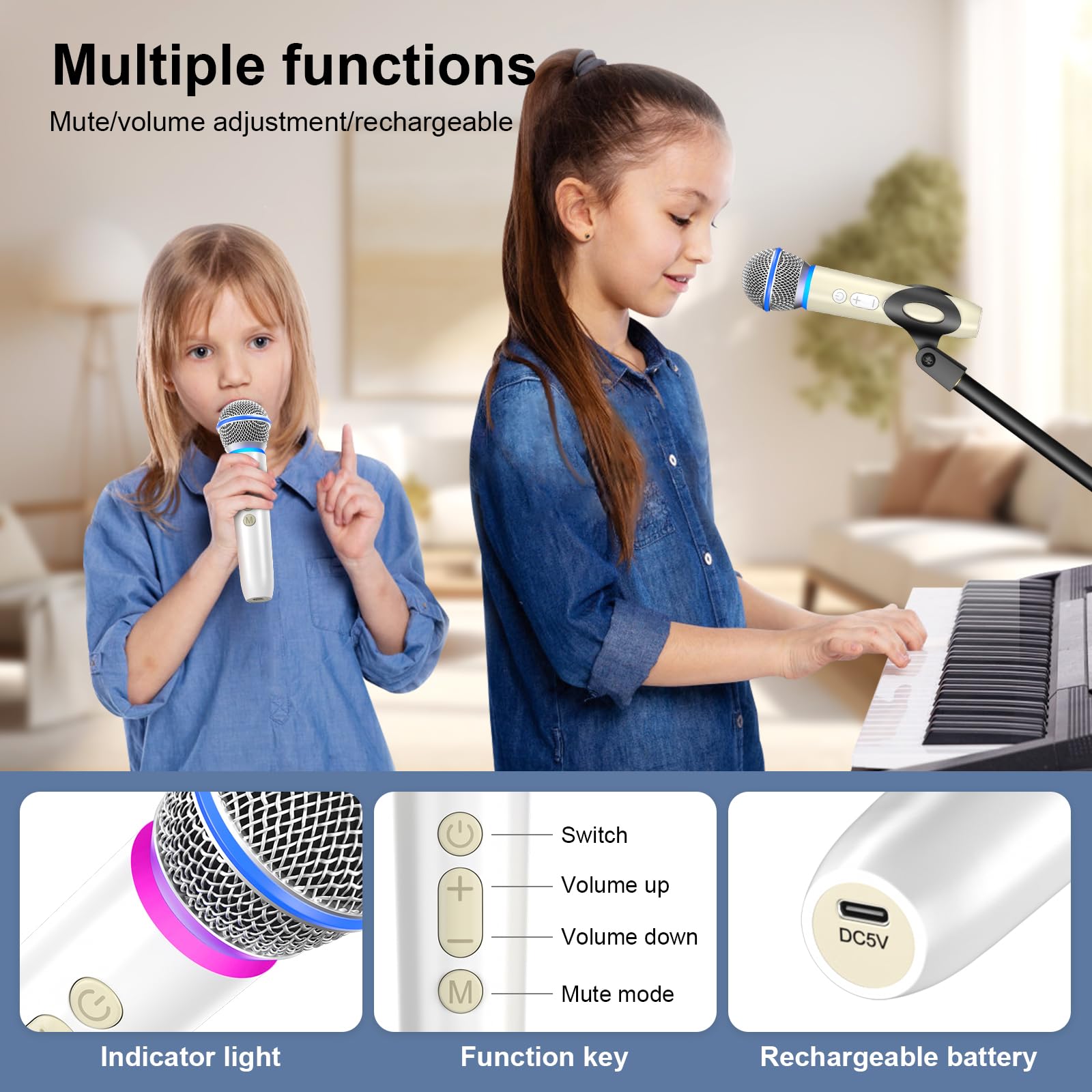 Aokeo Wireless Microphones with Dual-Channel Receiver,UHF Dynamic Handheld Karaoke Mic,100ft Range, for Amplifier Speaker, Mixer