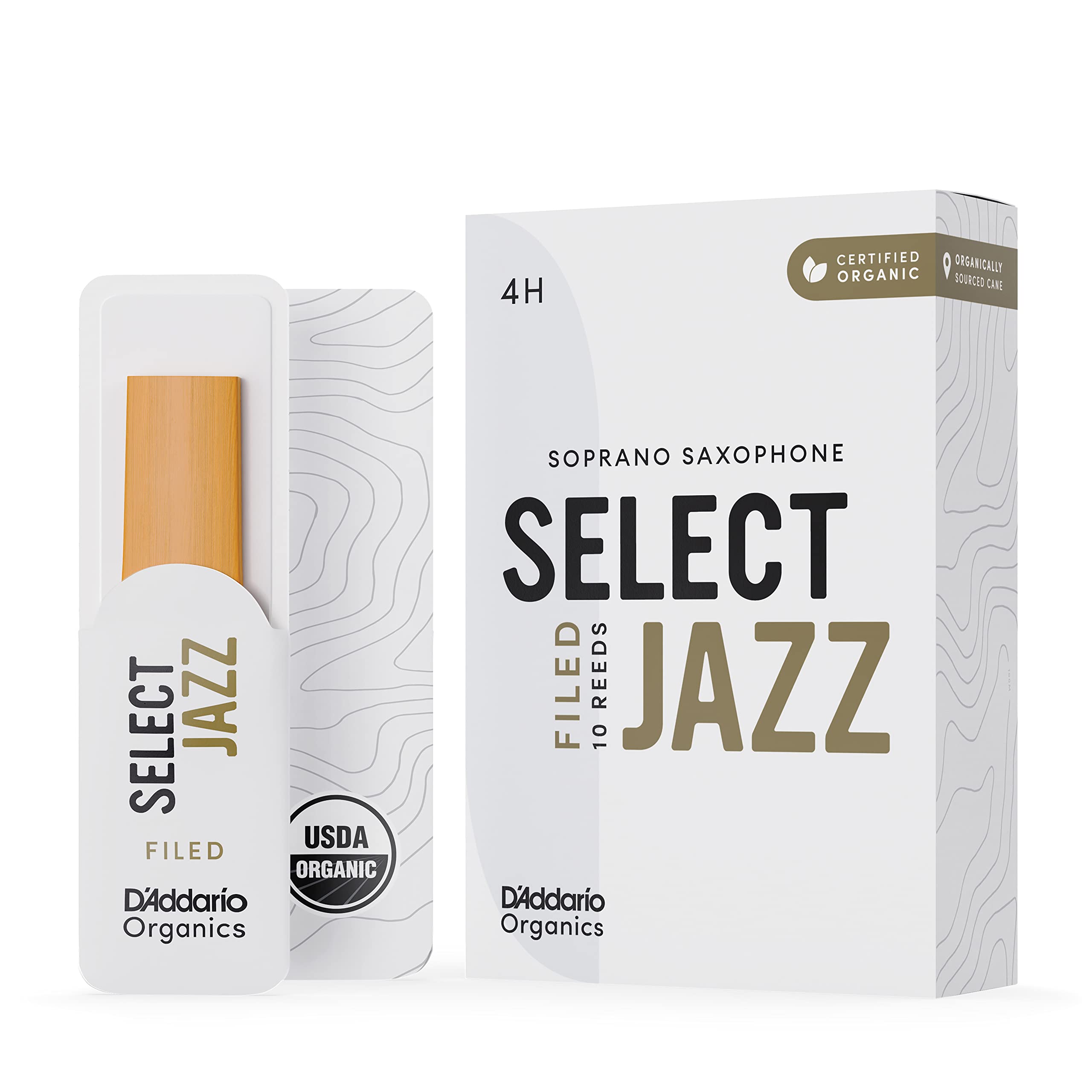 DAddario Organic Select Jazz Soprano Saxophone Reeds - Filed, Hard, Strength 4.0, 5-Pack