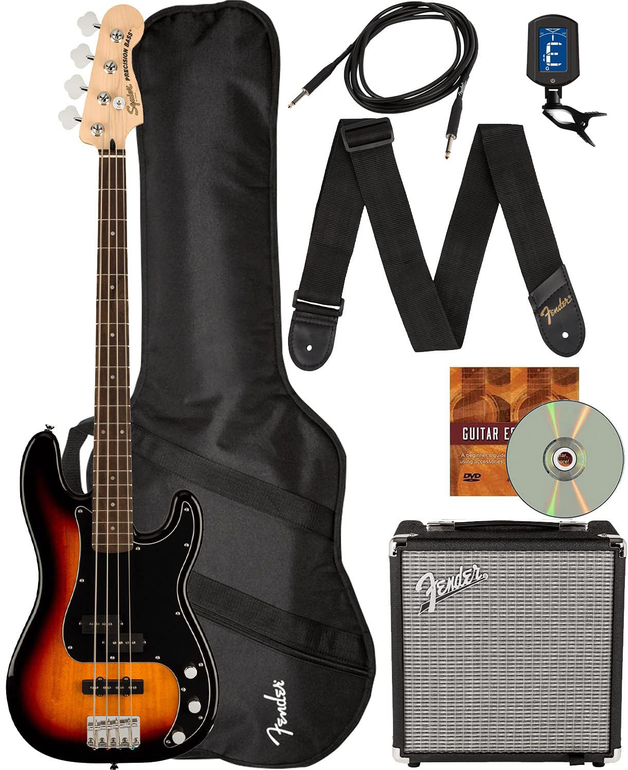 Fender Squier Affinity Precision Bass PJ - Surf Green Bundle with Rumble 15 Amplifier, Instrument Cable, Gig Bag, Tuner, Strap, 