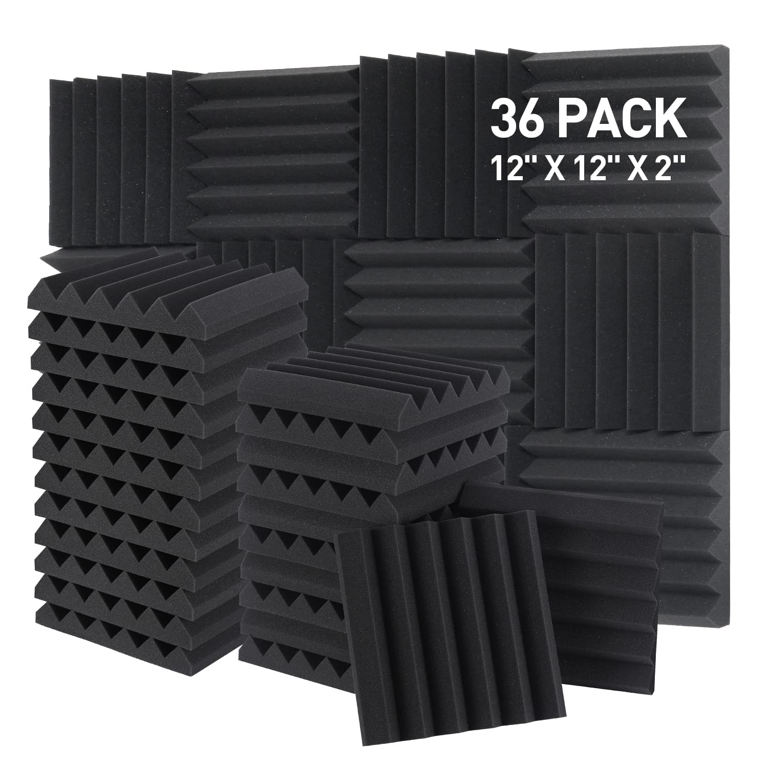 Sound Proof Foam Panels - 12 X 12 X 2 Inches 36 Pack Wedges Acoustic Foam Panels Sound Proofing Padding For Walls And Ceiling Hi