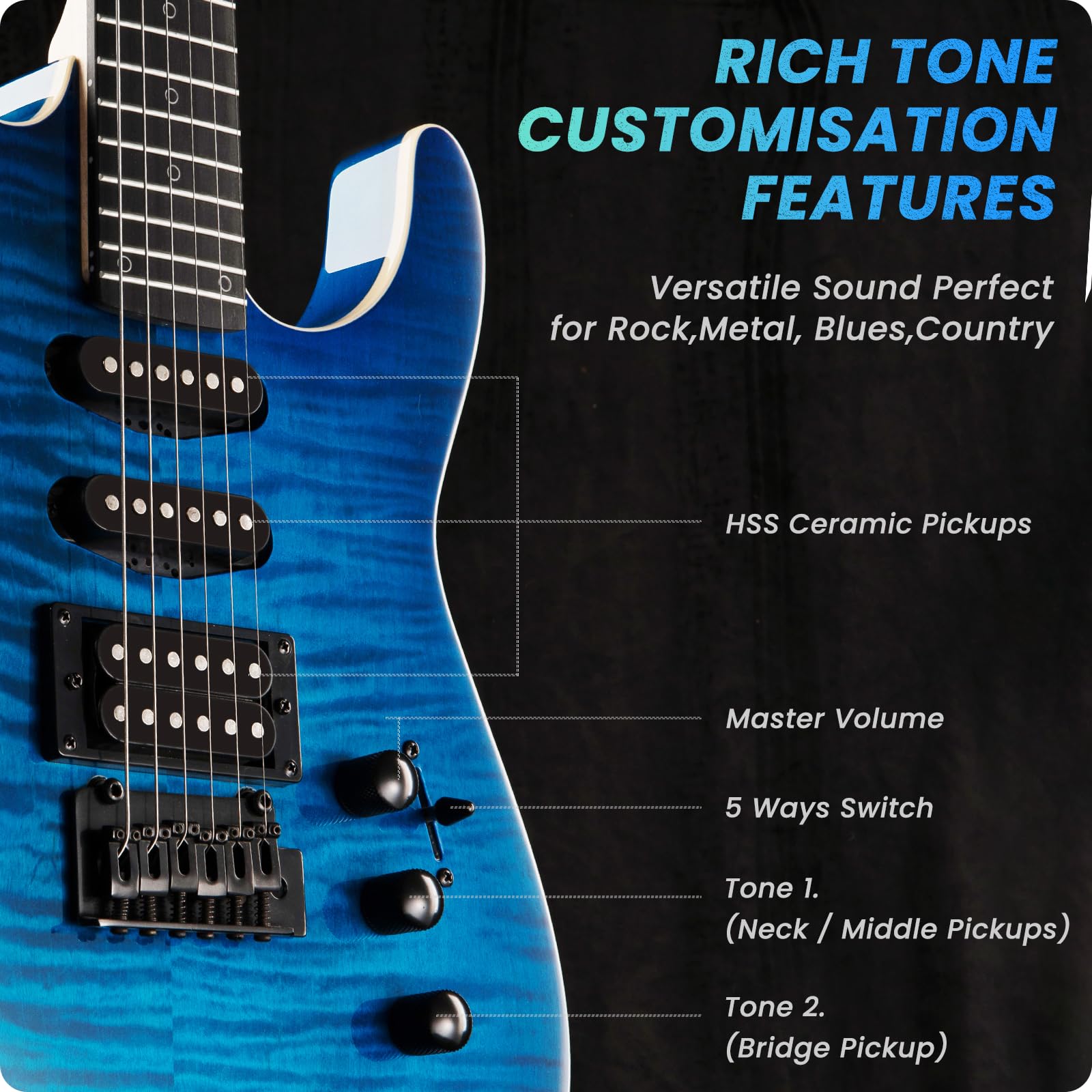 Fesley X 39'' Solid Body Electric Guitar: Electric Guitar Kit with Bone Nut, Full Size 6 String Guitars with 24 Frets,Poplar Bod