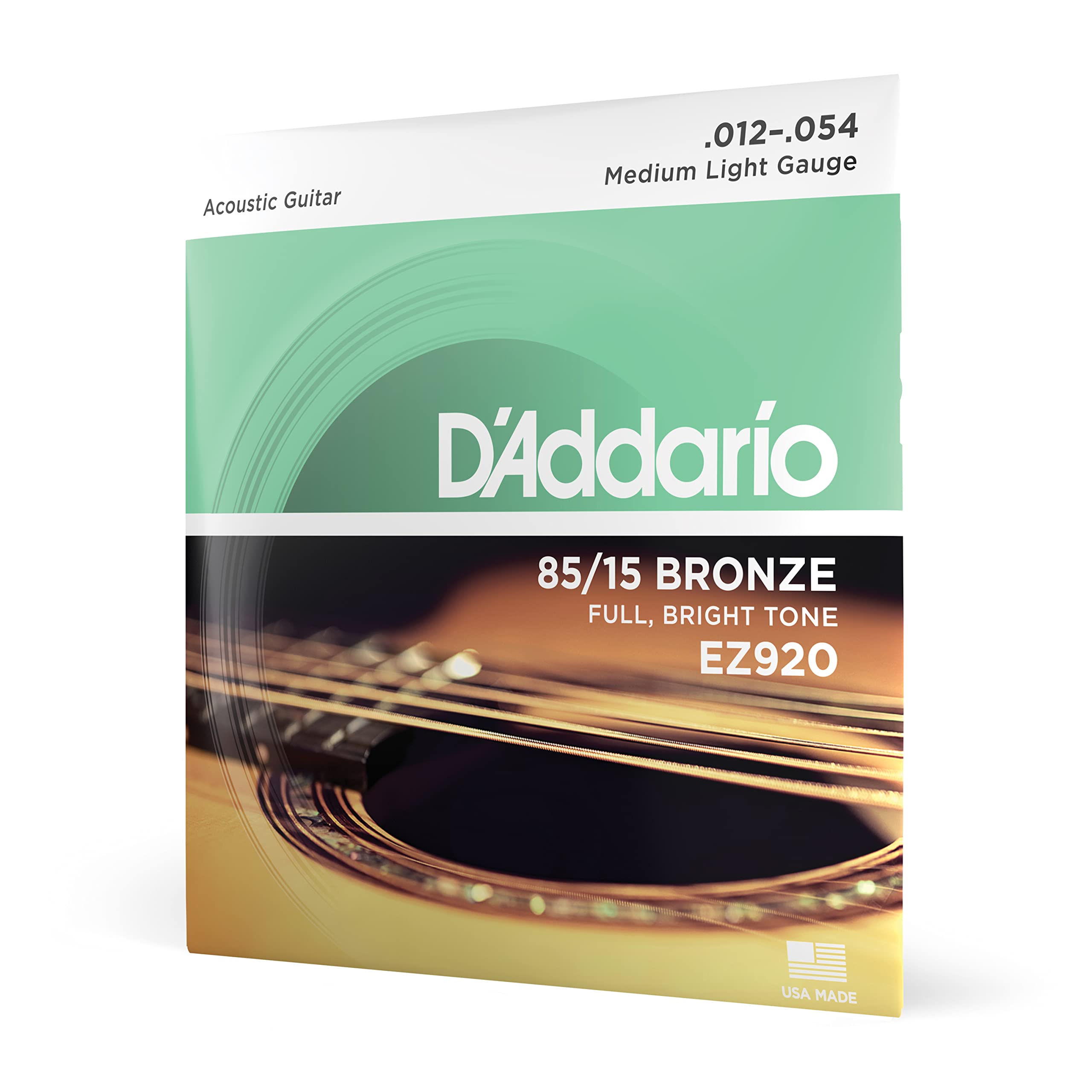 D'Addario Guitar Strings - Acoustic Guitar Strings - 85/15 Bronze - For 6 String Guitar - Full, Bright Tone - Ez920 - Medium Lig