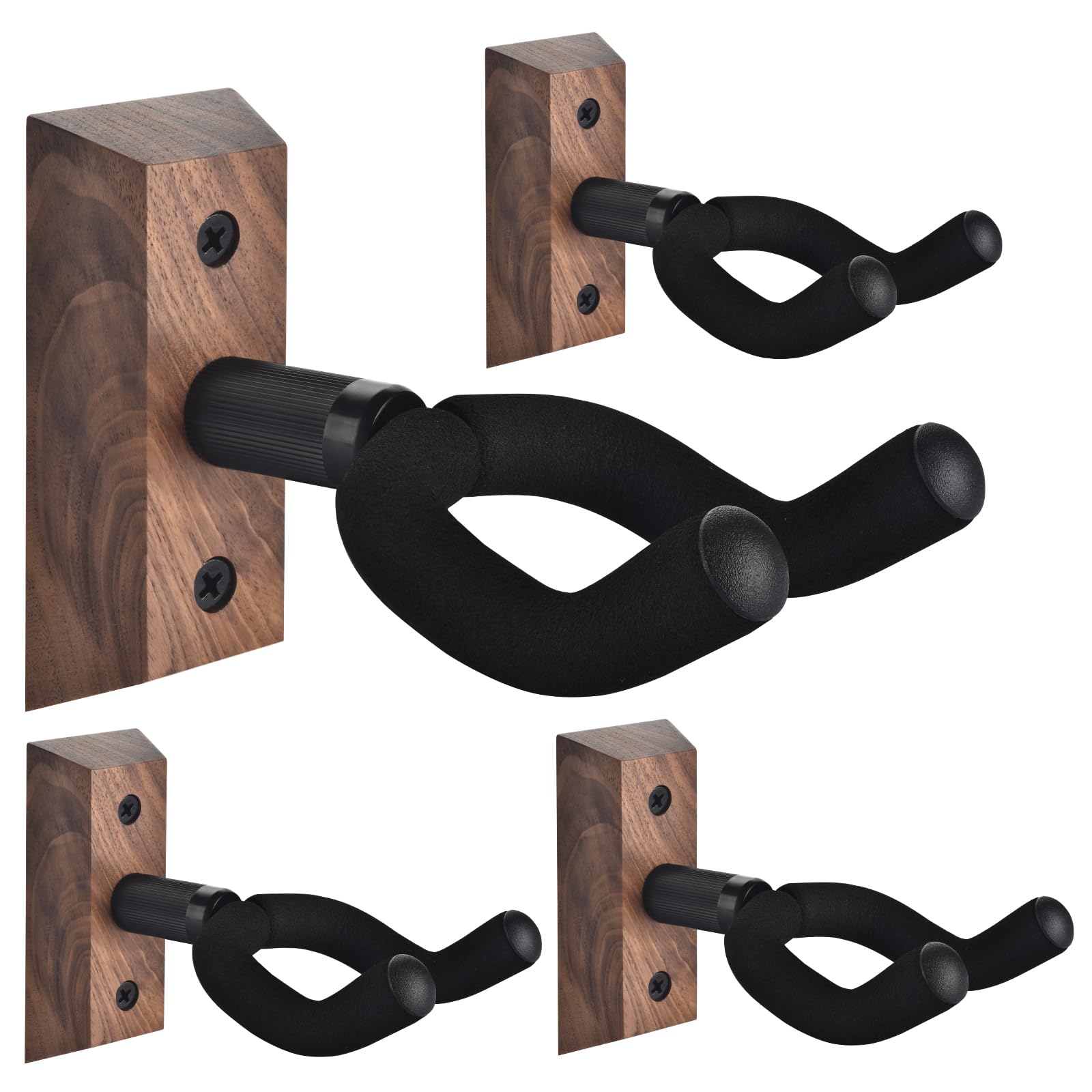 Dommi Guitar Wall Mount 4 Pack, Guitar Holder With Rotatable Soft Guitar Hook For All Size Guitars, Hardwood U-Shaped Guitar Han