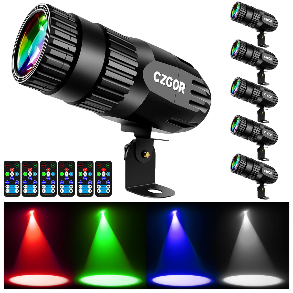 Pinspot Light 6 Pack, Czgor Light For Disco Ball 15W Rgbw 4 In 1 Mini Mirror Ball Light With Remote Control Super Bright Led Pin