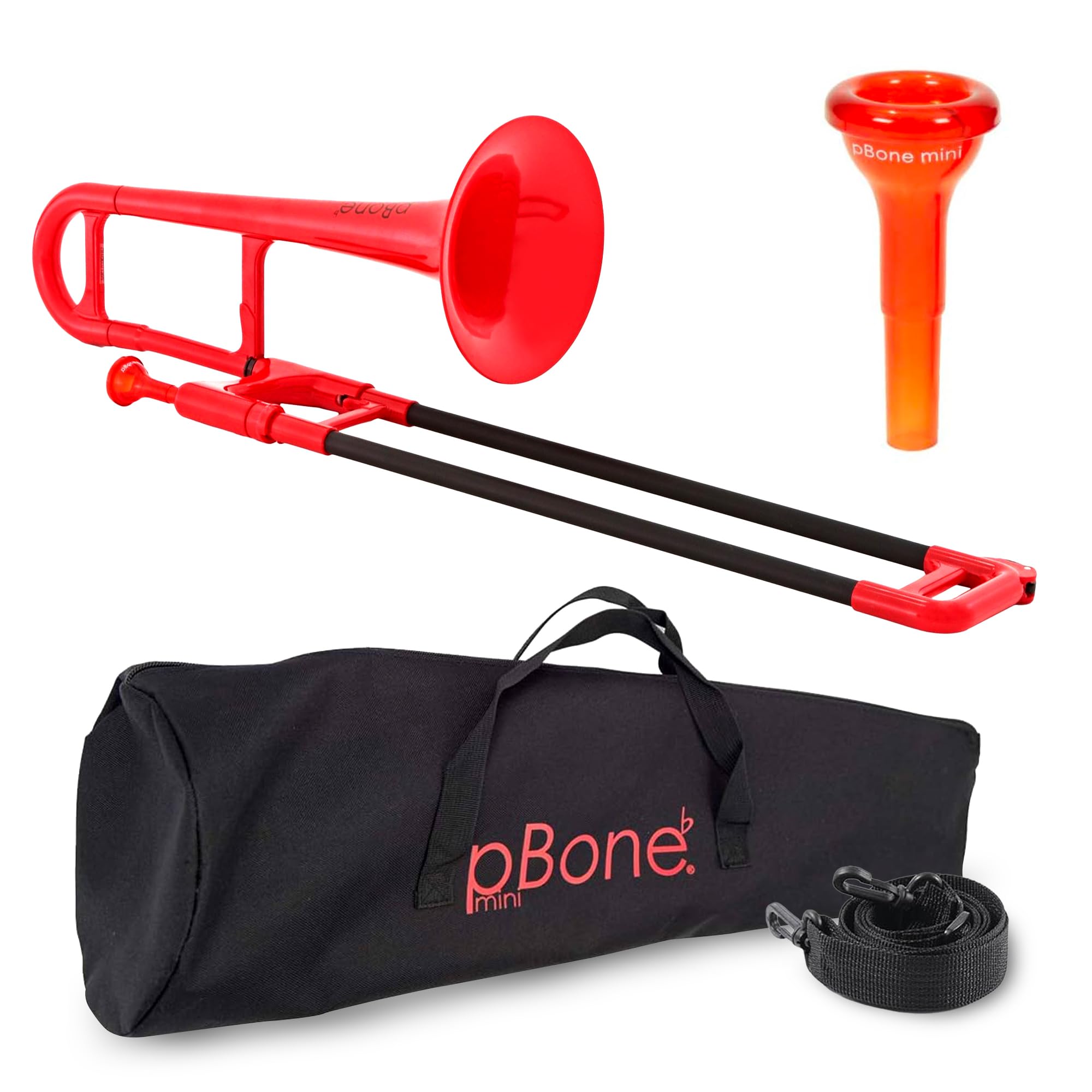 PINSTRUMENTS Plastic Kids pBone Mini Trombone - Mouthpiece & Carrying Bag- Lightweight Versatile, Comfortable Ergonomic Grip- Eb