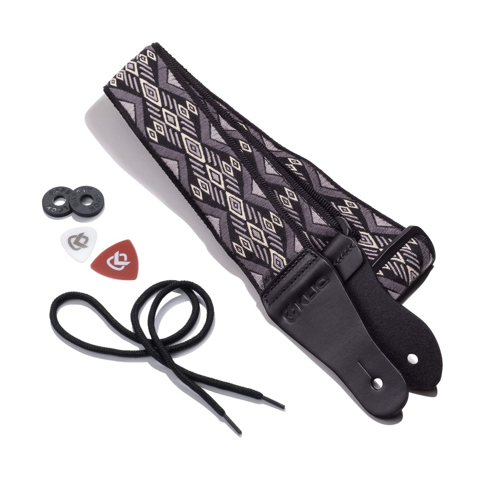 Kliq Vintage Woven Guitar Strap For Acoustic And Electric Guitars + 2 Free Rubber Strap Locks, 2 Free Guitar Picks And 1 Free La